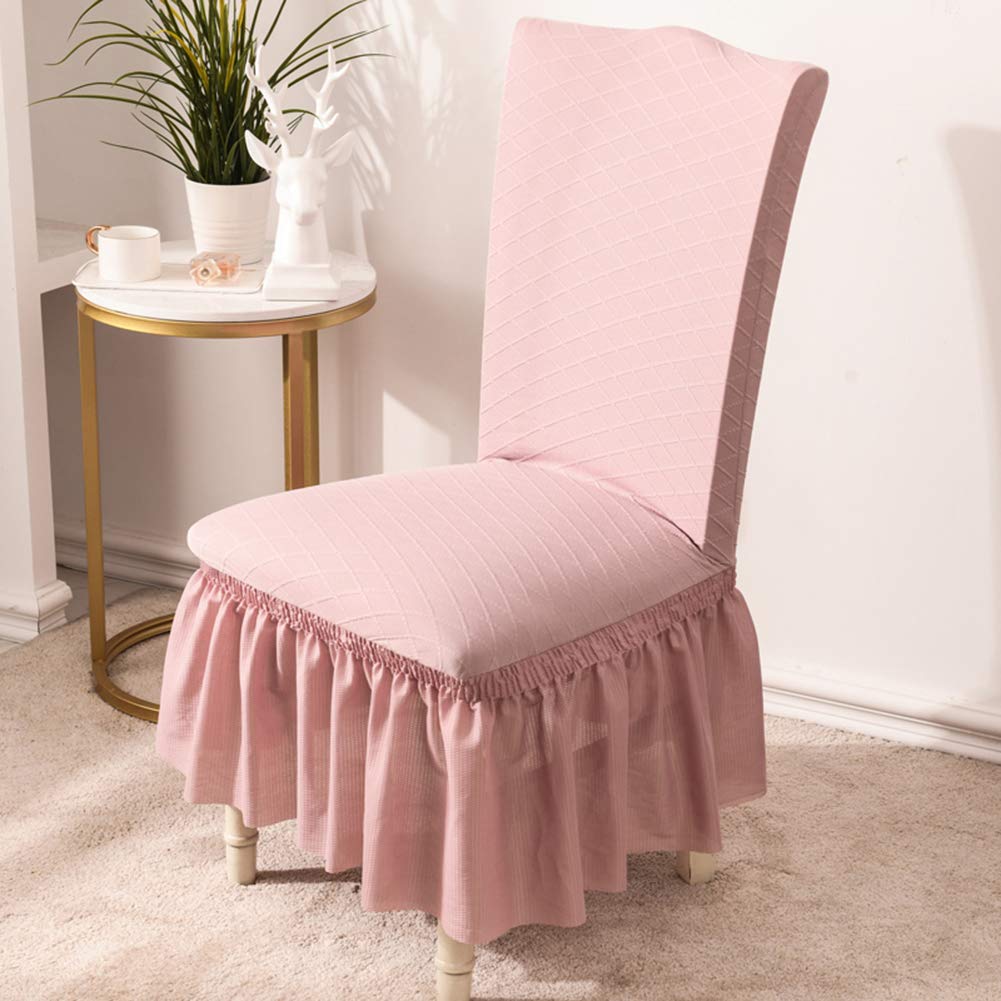 DuShow 4-Pack Jacquard Dining Chair Slipcovers - Stretchable Washable Chair Protectors with Long Skirt for Living Room & Dining Room (Pink, 4-Piece) | Perfect for Home Decor, Parties & Daily Use