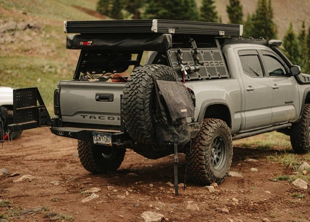 2016-2023 Toyota Tacoma Backwoods Adventure Mods Hi Lite High Clearance Dual Swing Out Rear Bumper - Off-Road Protection & Cargo Carrier for Camping & Overlanding Adventures