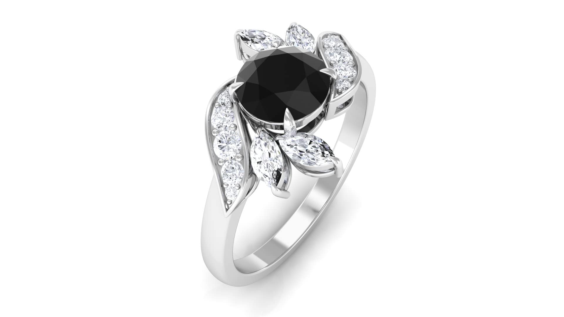 1.75 CT Certified Black Diamond Ring with Moissanite Accent - 14K Solid Gold Floral Engagement Ring for Women, April Birthstone Jewelry | Perfect for Weddings, Anniversaries & Special Occasions