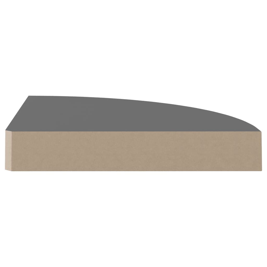 CHARMMA 323894 Floating Corner Shelves Set of 4 - High Gloss Grey MDF Wall Shelves 25x25x3.8 cm - Perfect for Bathroom, Kitchen, Living Room & Bedroom Storage Organization