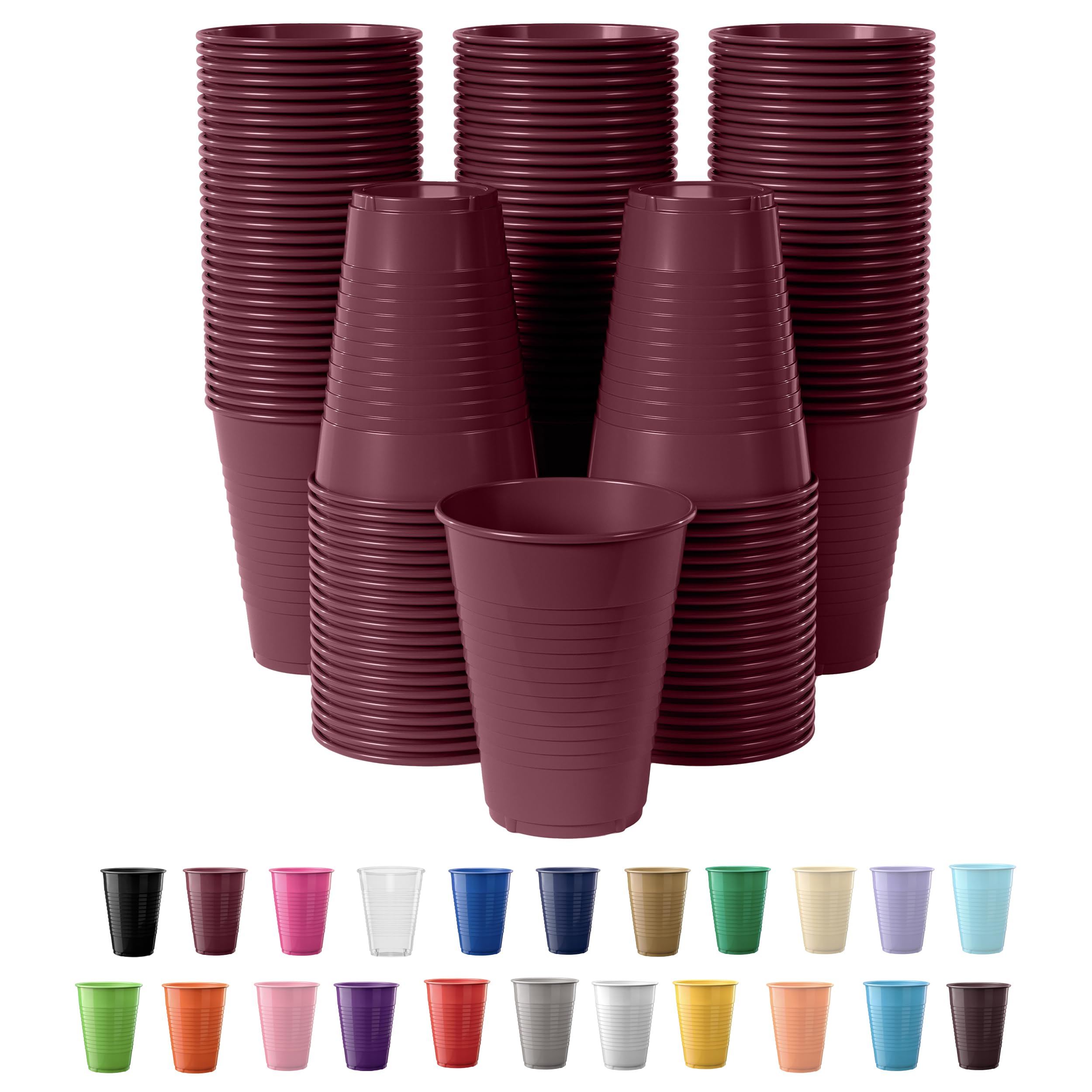 Premium 12 Oz Burgundy Plastic Cups - 50 Pack | Elegant Disposable Party Cups for Weddings, Birthdays & Events | Durable & Shatterproof Drinkware | Ideal for Cocktails, Sodas & Everyday Use