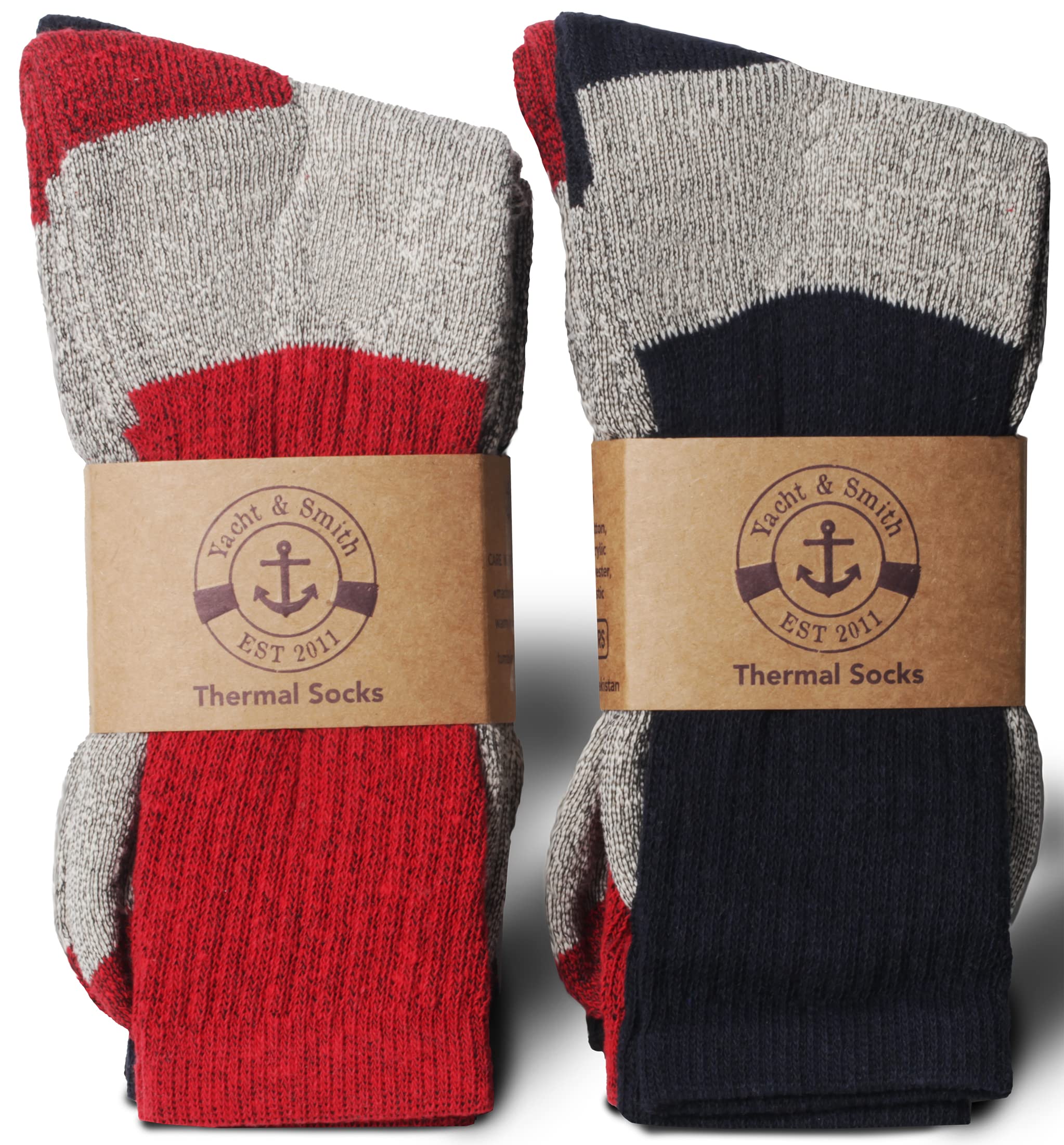 Yacht & Smith Men's Cotton Thermal Crew Socks for Cold Weather - Warm Winter Boot Socks (Size 8-12) - Perfect for Outdoor Activities, Hiking, and Snow Sports