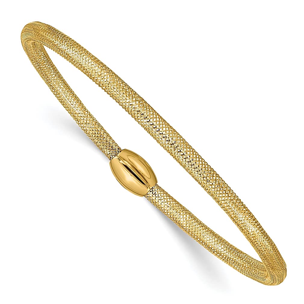 14K Yellow Gold Adjustable Stretch Mesh Bracelet - Wrap Chain Popcorn Design Fine Jewelry for Women | Elegant Gift for Her, Perfect for Parties, Weddings & Everyday Wear