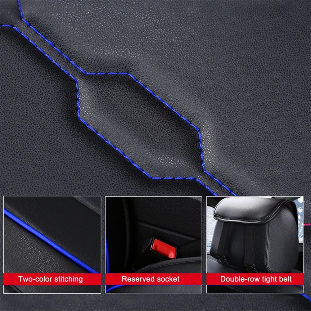 Luxury PU Leather Front & Rear Seat Covers with Headrest Backrest Cushions for Ford Crown Victoria - Breathable Comfortable Black & Blue Car Seat Protectors - Perfect for Daily Commute, Road Trips & Car Interior Protection