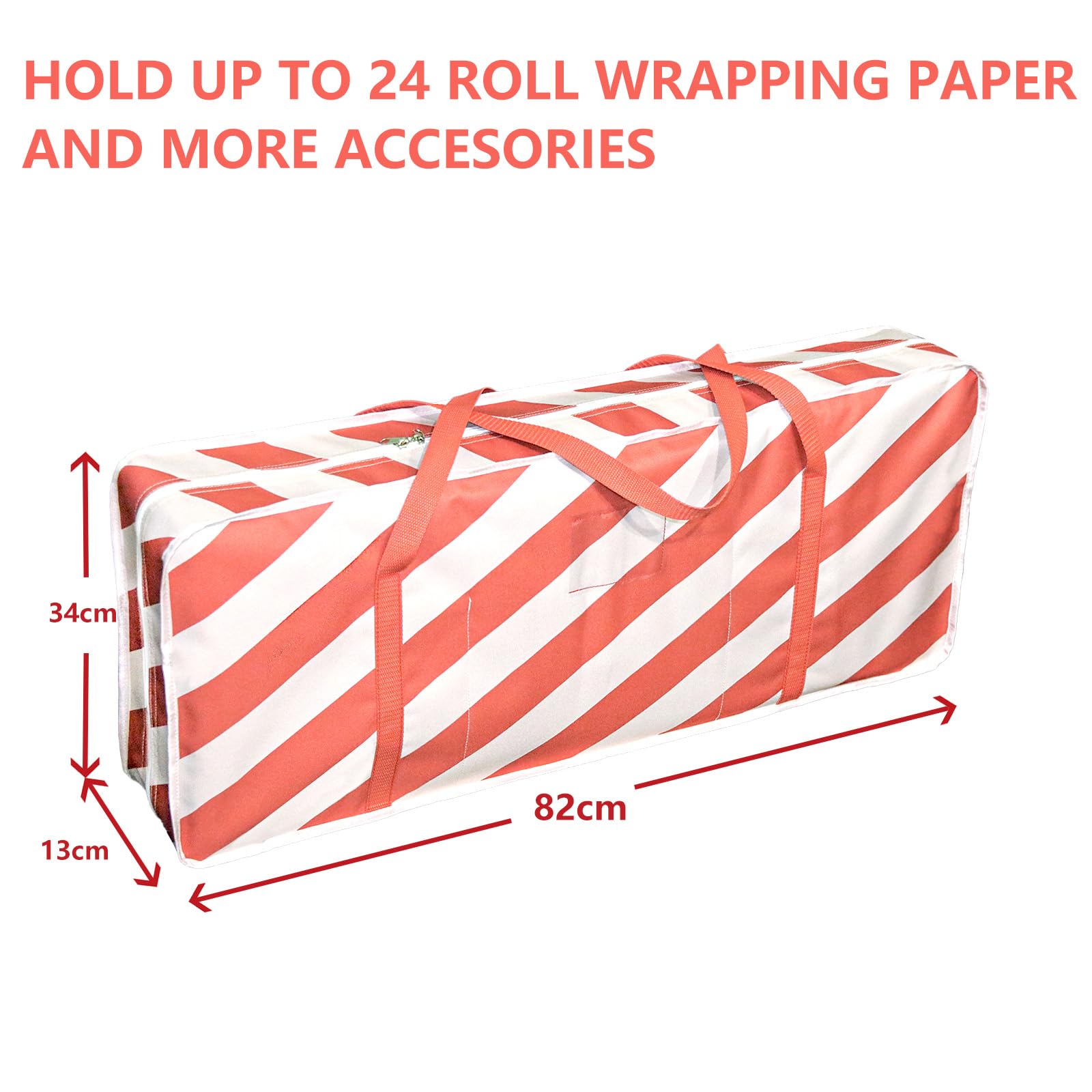Safana Wrapping Paper Organizer Storage Bag with 3 Isolation Nets - Perfect for Storing Wrapping Paper Rolls, Ribbons, Bows & Gift Accessories (Red Stripe) - Ideal for Holiday Wrapping, Craft Room Organization & Gift Storage