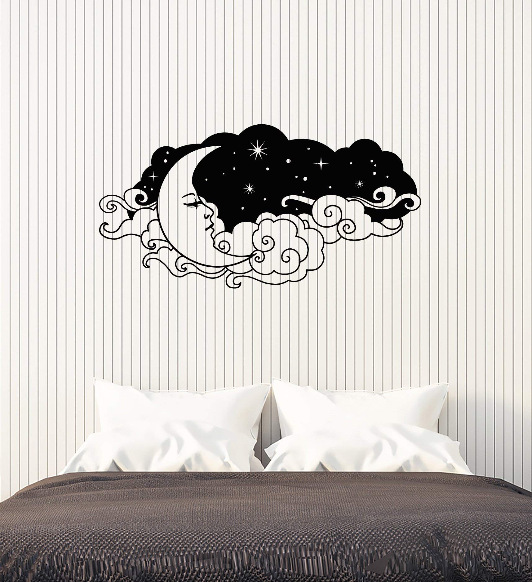 Crescent Moon and Clouds Vinyl Wall Decal - Removable Bedroom Decor Stickers for Kids Room, Nursery, Living Room (3745ig) - Perfect for Boho Home Decor, DIY Wall Art & Themed Party Backdrops