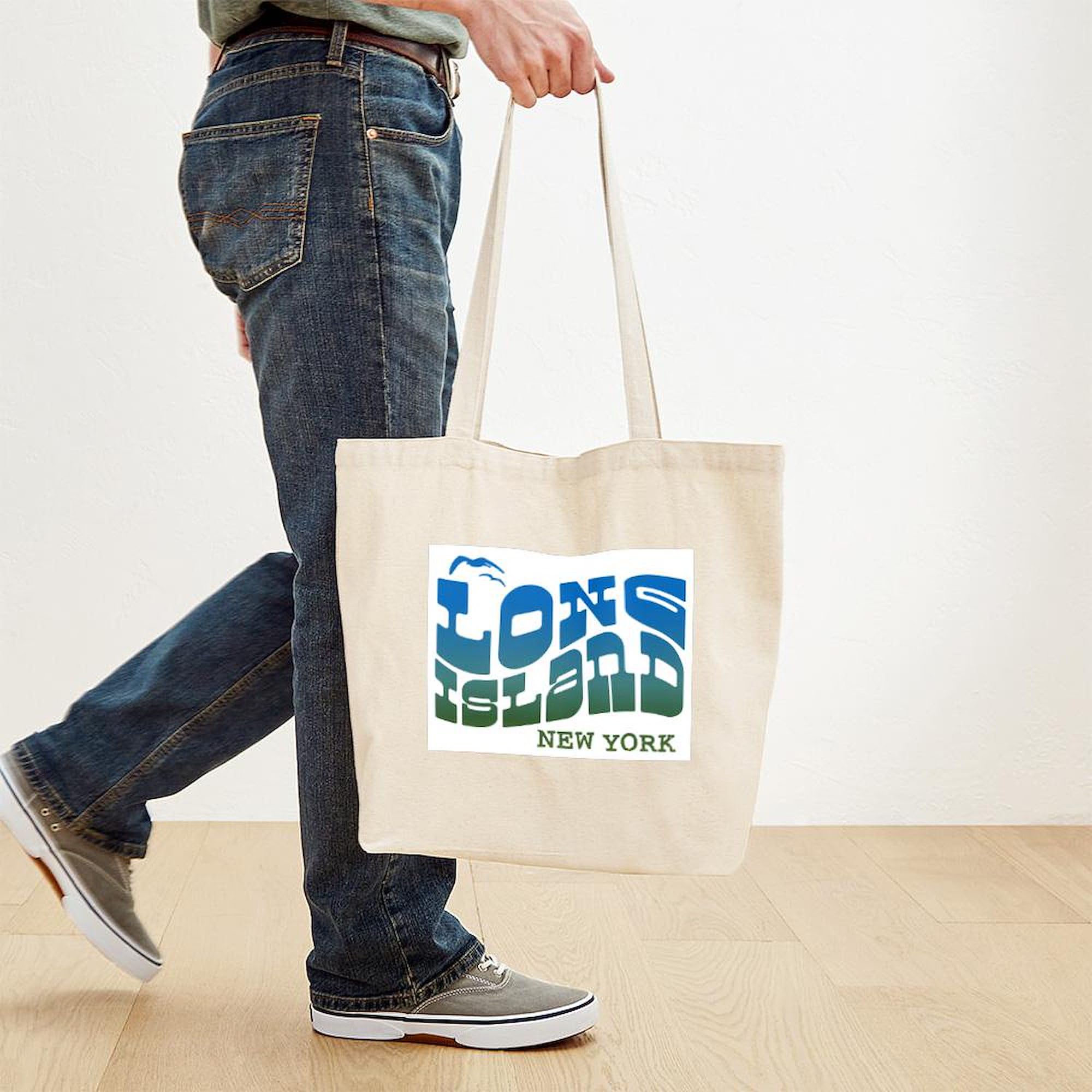 Long Island New York Tote Bag - Natural Canvas Reusable Shopping Bag with Print | Eco-Friendly Grocery Bag for Beach, Market & Daily Use