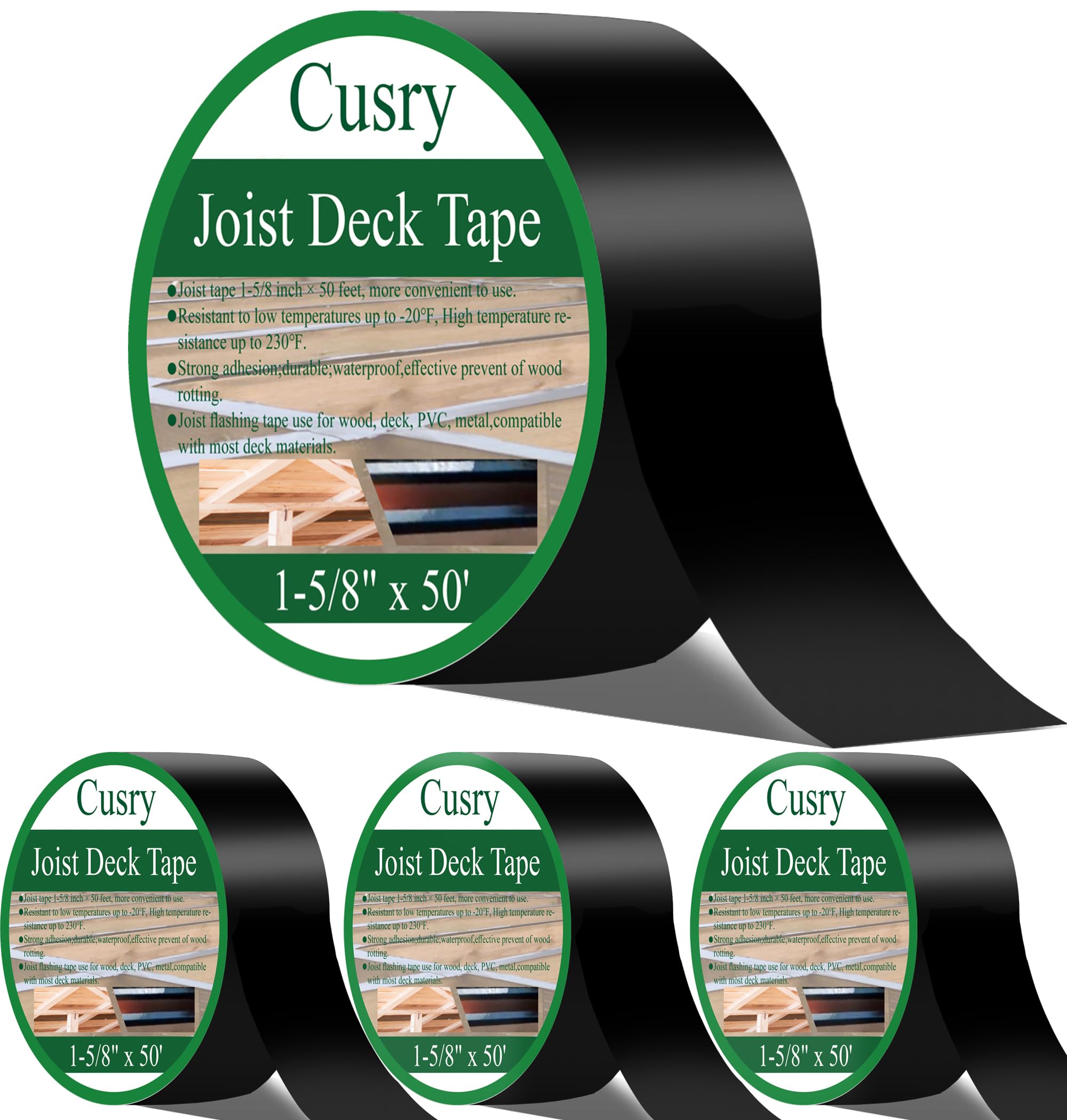 4Pcs Joist Tape for Decking, 1-5/8 inch X 50 Feet Butyl Flashing Tape - Waterproof Deck Joist Protection for Wood Framing, Outdoor Deck Construction & DIY Projects