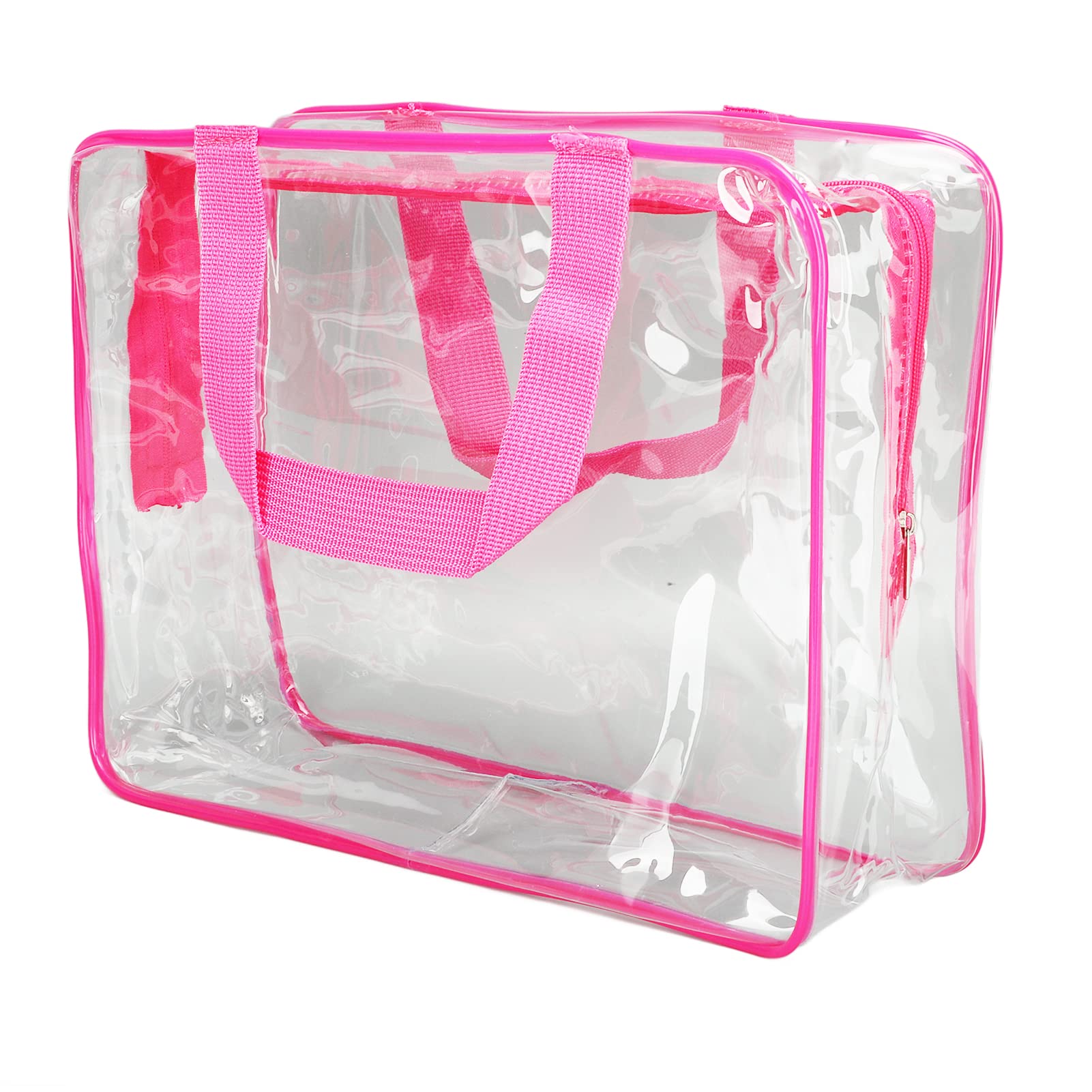 3-Piece Large Capacity Clear Travel Cosmetic Bags - Waterproof PVC, Easy to Clean with Carrying Handle - Perfect for Gym, Fitness, Travel & Toiletries Organization (Rose Red)