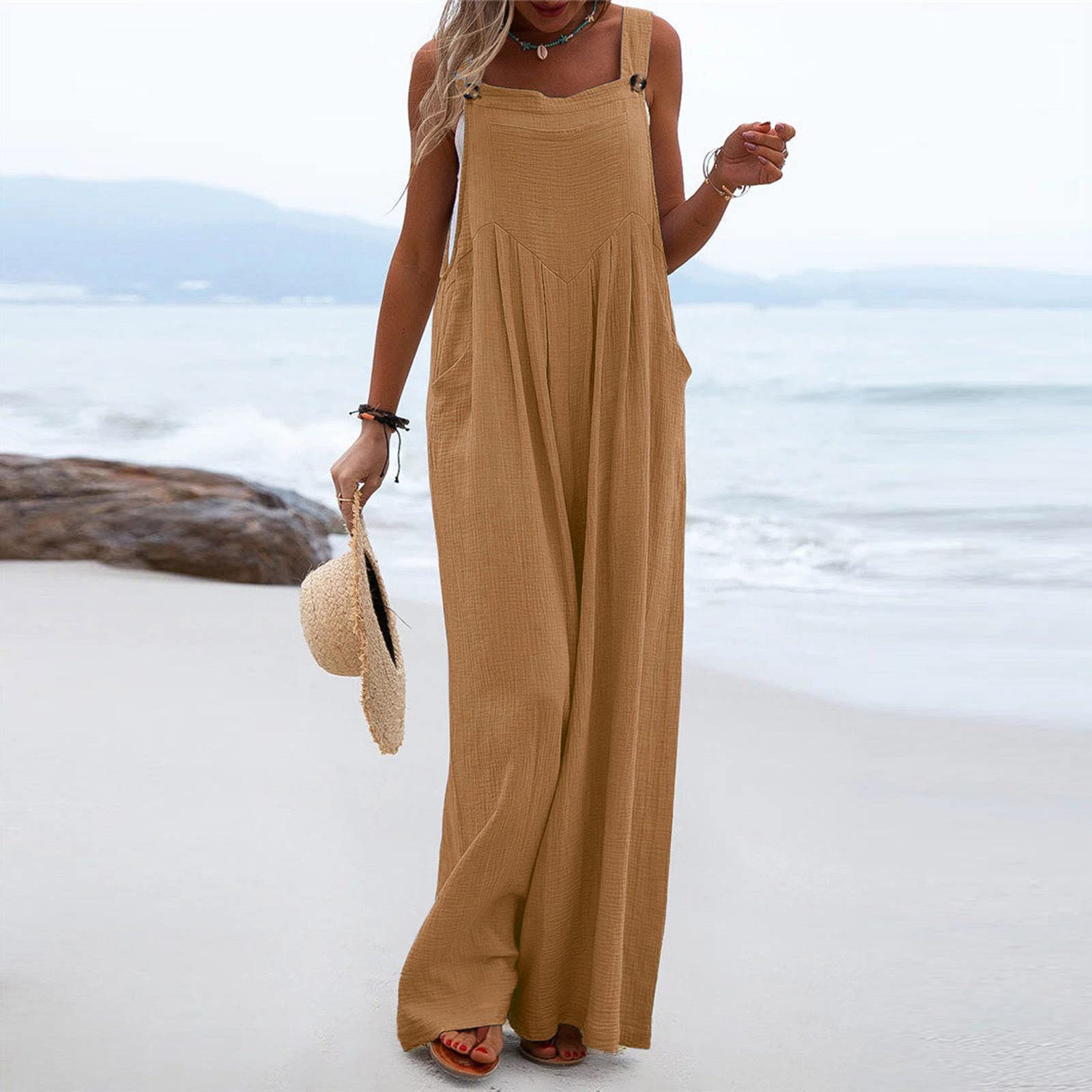 TANGNADE Women's Wide Leg Jumpsuit - Casual Summer Romper with Pockets | Outdoor & Travel
