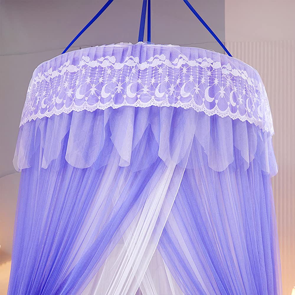 Mengersi Double Layer Sheer Mesh Bed Canopy for Girls - Round Lace Princess Mosquito Net Tent for Twin Full Queen King Size Beds (Purple) - Perfect for Kids' Bedroom Decor, Birthday Gifts & Sleep Protection