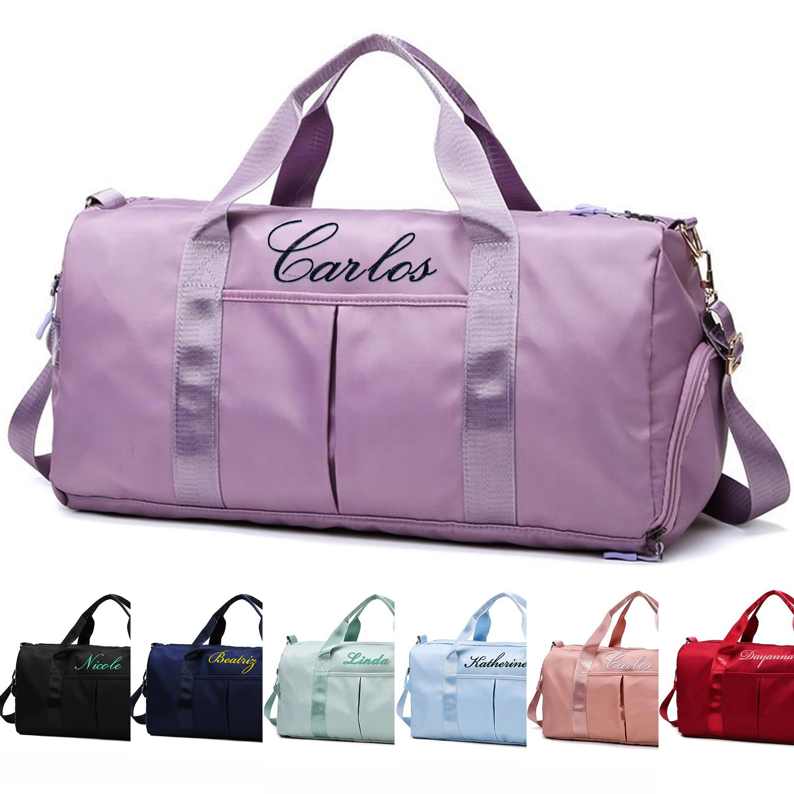 Custom Embroidered Duffel Bag with Name/Text/Logo - Personalized Sports Gym Bag for Women & Girls | Travel, Dance, Weekender & Overnight Bag (Purple) - Perfect for Gym, Yoga, Travel & Weekend Getaways