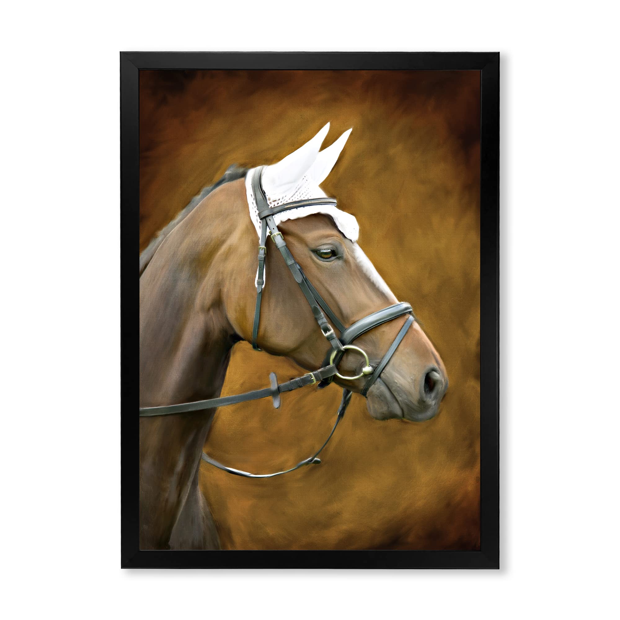 Brown Horse with White Ears Portrait - Farmhouse Framed Wall Art Decor for Living Room, Bedroom & Office