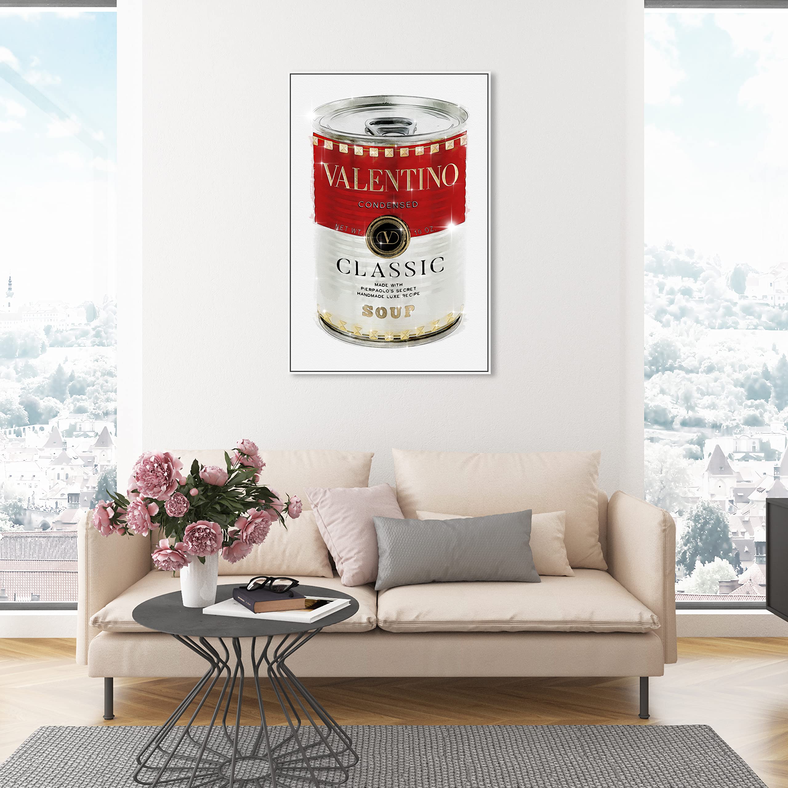 Oliver Gal Fashion & Glam Rockstud Soup Canvas Wall Art - 46x31 Inch Red & White Contemporary Kitchen Decor - Ready to Hang Painting for Dining Room & Home Decor