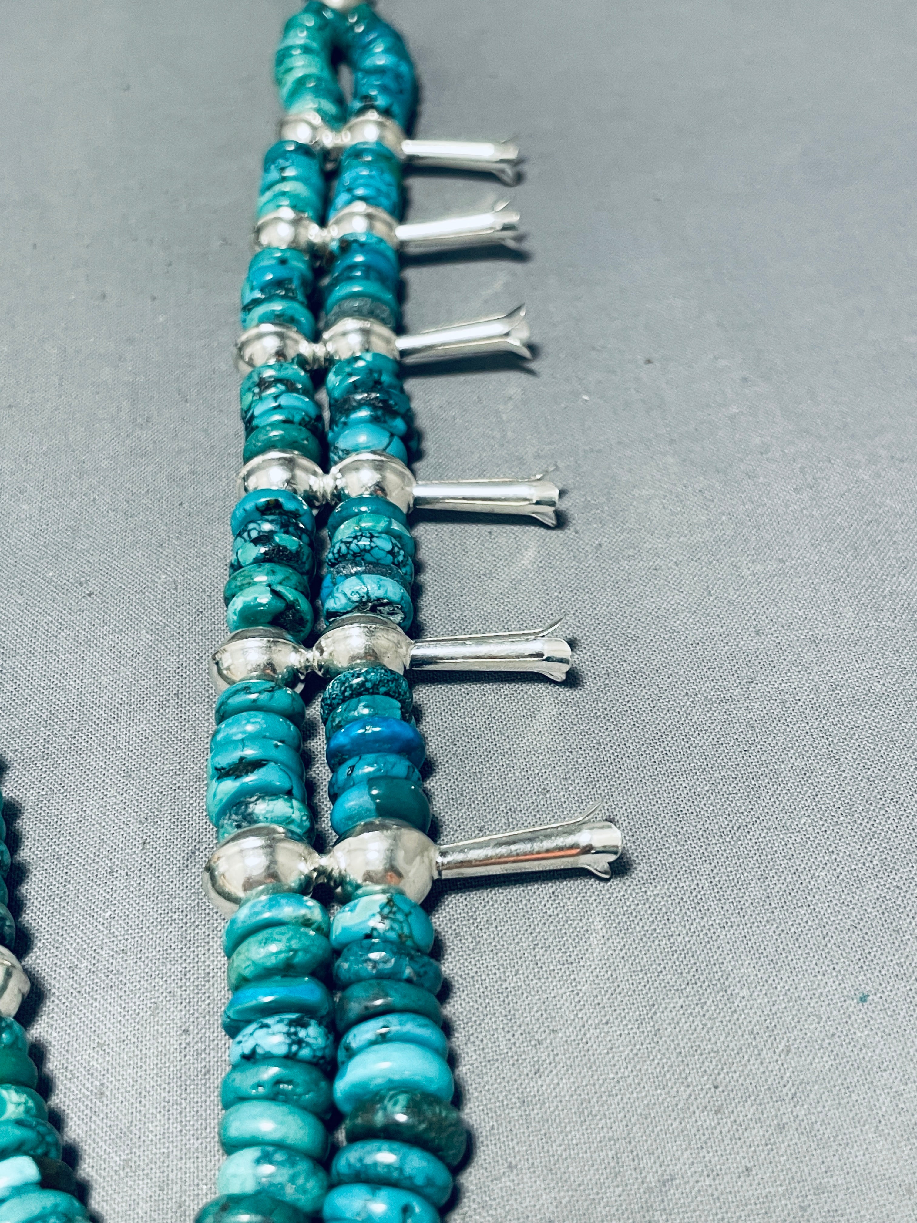 Authentic Navajo Sterling Silver Squash Blossom Necklace with Pilot Mountain Turquoise (190+ Grams) - Handcrafted Native American Jewelry for Women, Perfect for Weddings, Festivals & Special Occasions