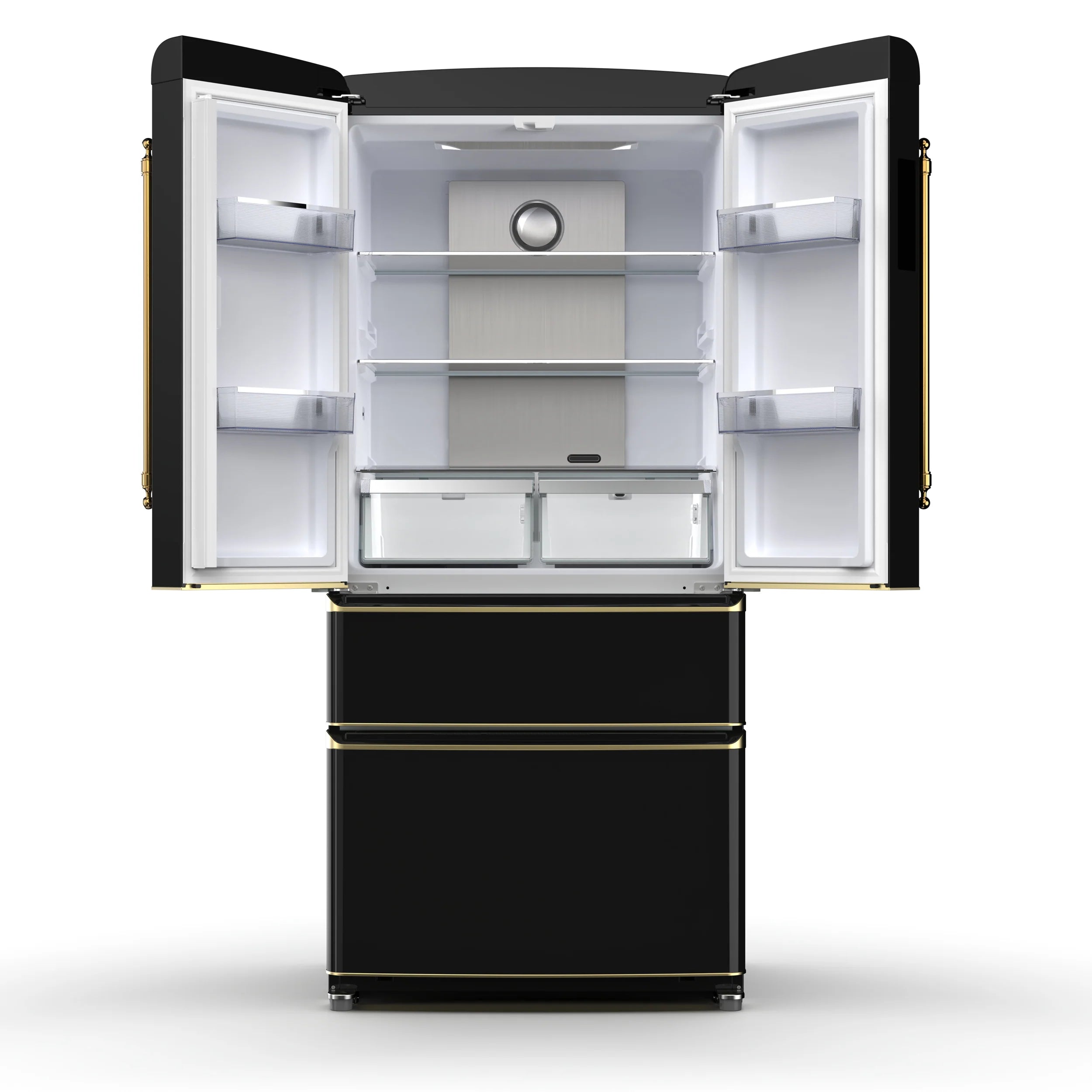 Forno Luigi 33 Inch French Door Refrigerator with Black Finish & Antique Brass Handles - Model FFFFD1791 33BLK | Perfect for Modern Kitchens & Open-Concept Homes