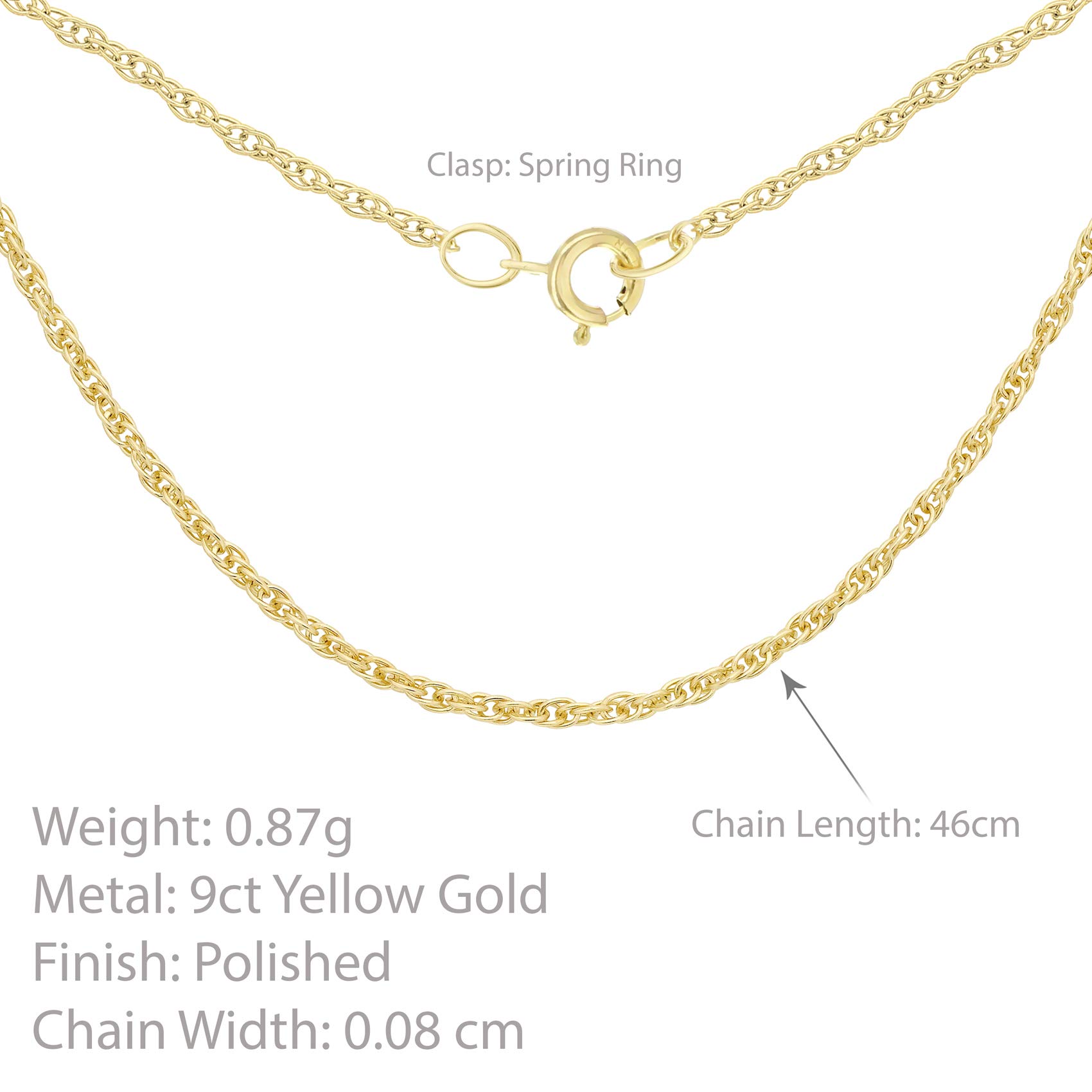 Carissima Gold 9K Yellow Gold 0.7mm Prince of Wales Chain Necklace for Women - Elegant Layering Necklace for Everyday Wear, Gift for Her, Wedding Jewelry