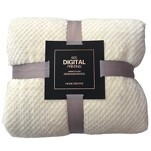 Reversible Sherpa Fleece Blanket - Soft & Cozy Thick Winter Blanket for Bed, Sofa, Couch - Lightweight Microfiber Warm Throw - Perfect for Cold Nights, Movie Time & Home Decor (White)