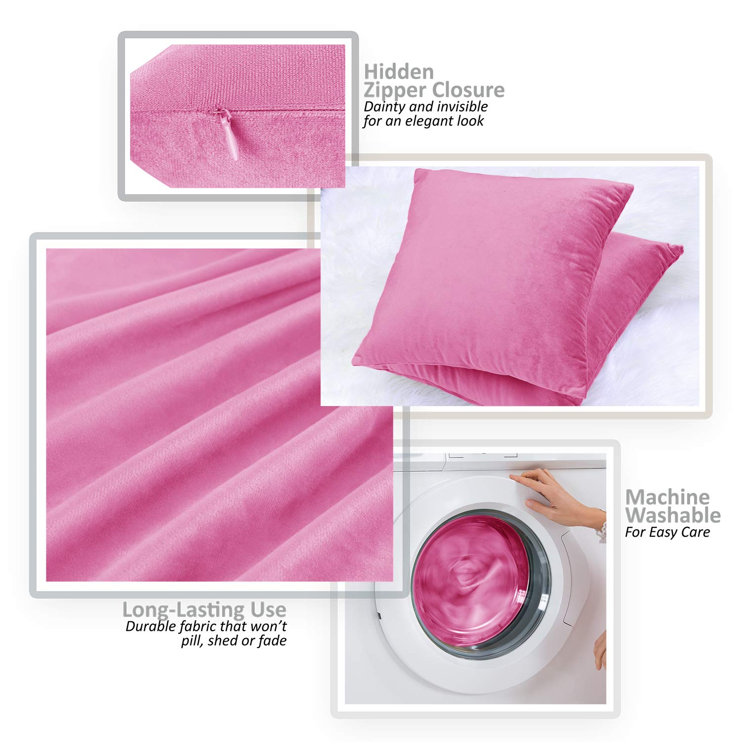 Nestl Throw Euro Pillow Covers 26x26 Inches - Soft Velvet Decorative Couch Pillow Cases Set of 4 (Light Pink) for Sofa, Bedroom & Car - Cozy Home Decor & Gift Idea