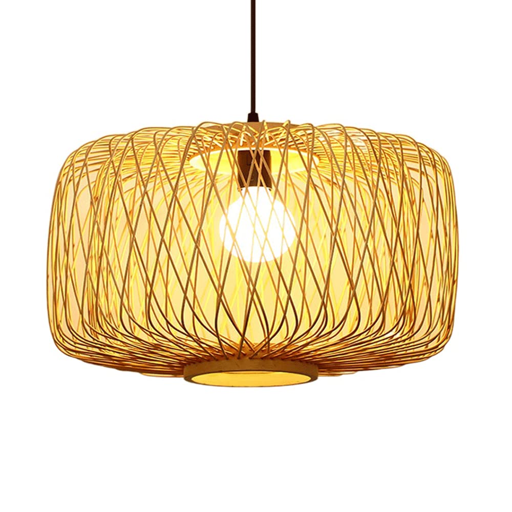 Vintage Rattan Chandelier - Handwoven Bamboo Pendant Light with Wicker Lampshade for Ceiling - Boho Farmhouse Decor - Perfect for Restaurants, Tea Houses, and Cozy Living Spaces