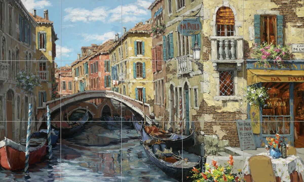 Ceramic Backsplash Tile Mural - Water View Landscape with Venice Reflections by Sam Park/Soho Editions for Kitchen, Bathroom & Shower - Perfect for Coastal, Mediterranean & Luxury Home Decor
