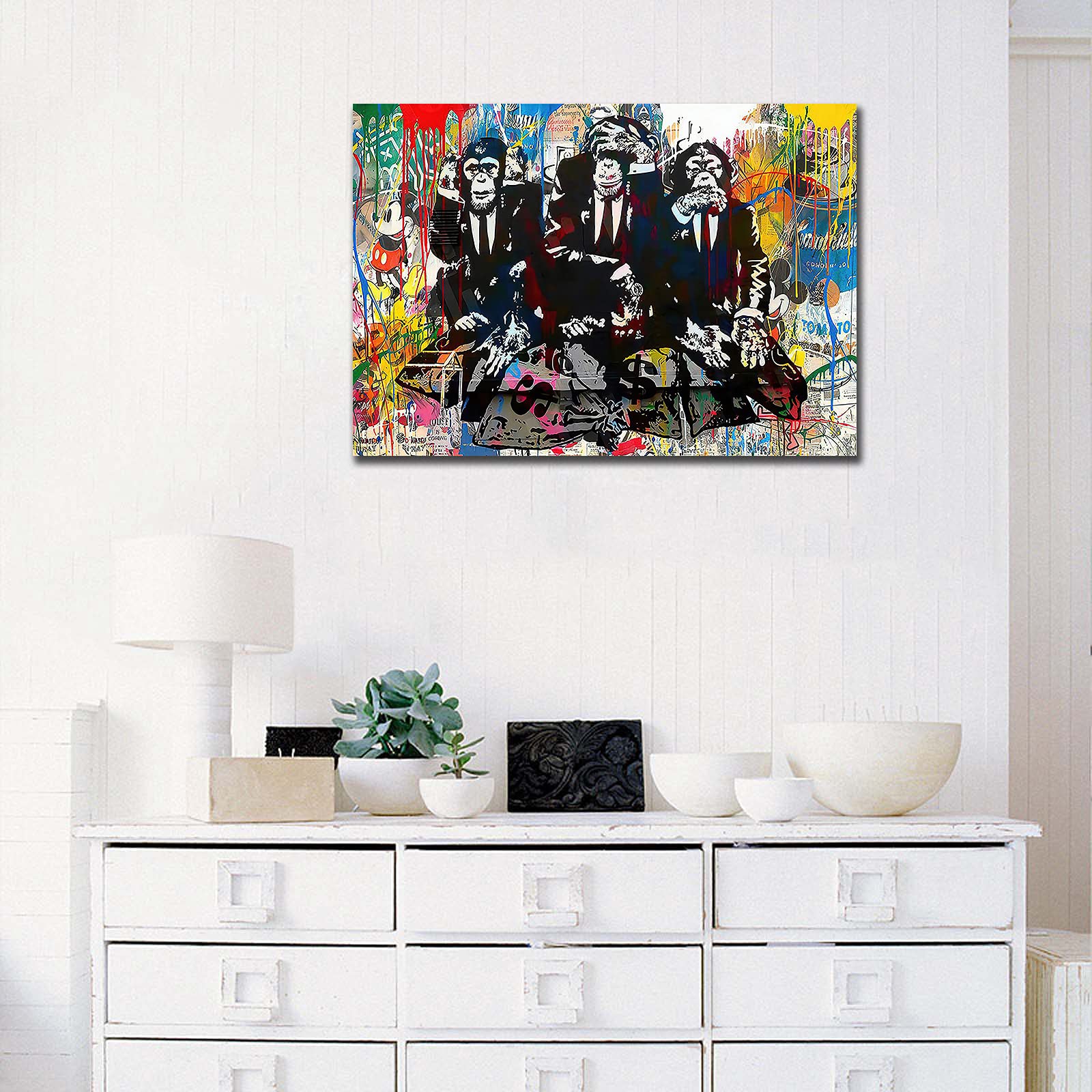 GUTTATY Graffiti Canvas Wall Art - Abstract Street Art Monkey Painting (32x48 Inches) for Living Room & Home Office Decor | Modern Urban Wall Decor for Bedroom, Dorm, Cafe & Studio