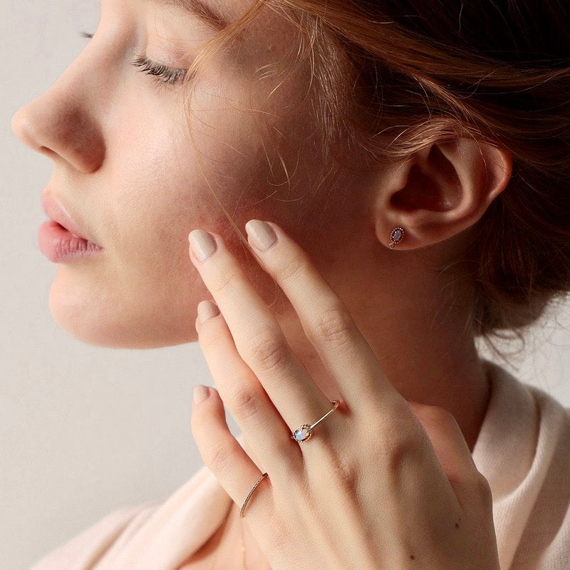 Tiny Opal Stud Earrings & Ring Set - Genuine Birthstone Jewelry for Women | Perfect Gift for Birthday, Anniversary & Special Occasions | HJZB 270