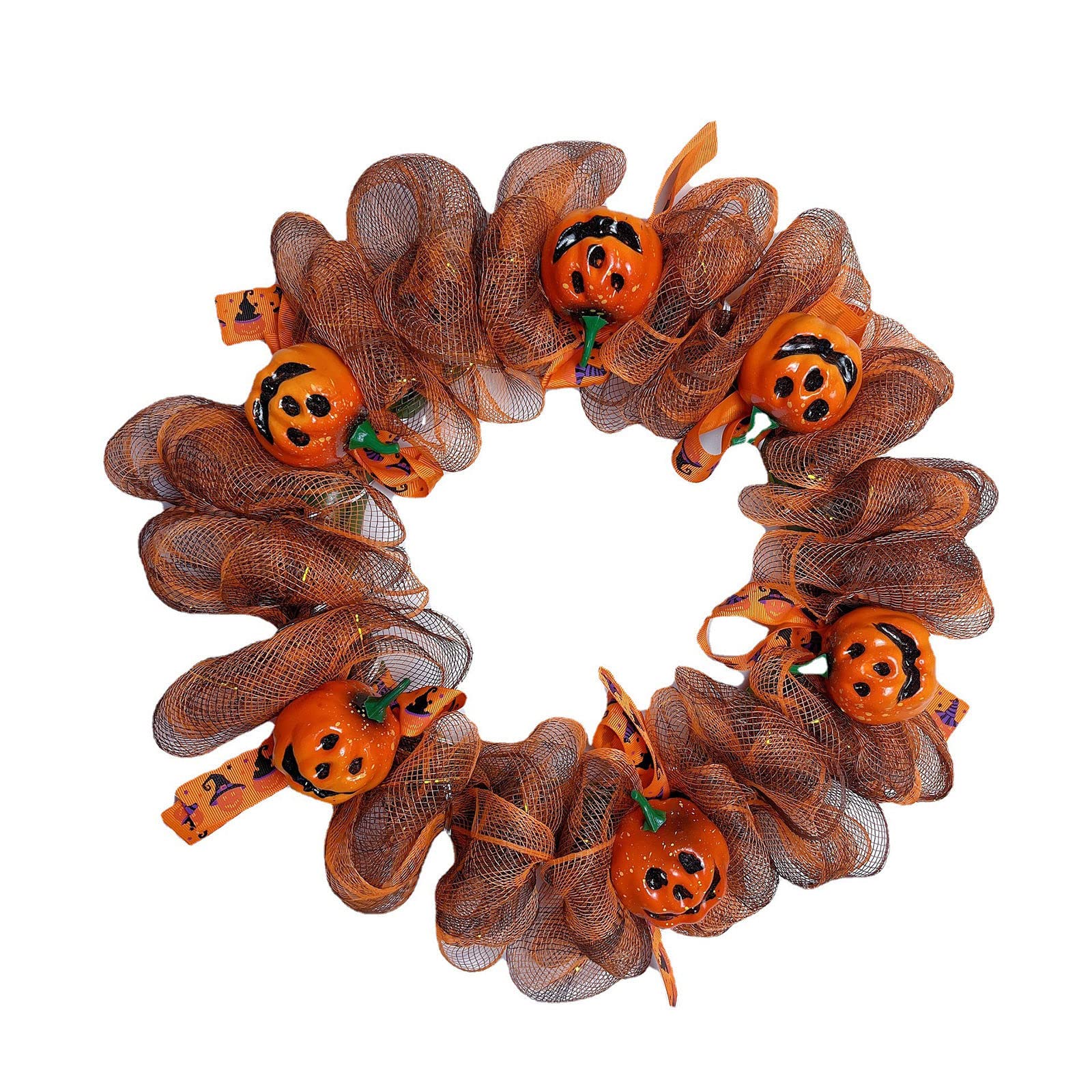 Pumpkin Halloween Wreath for Front Door - Fall Harvest Decor, Spooky Party Wreath Decorations - Perfect for Halloween Home & Porch Decorating