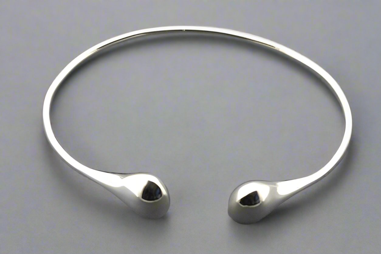 Sterling Silver Double Teardrop Cuff Bracelet for Women - Elegant Boho Jewelry for Casual & Formal Occasions