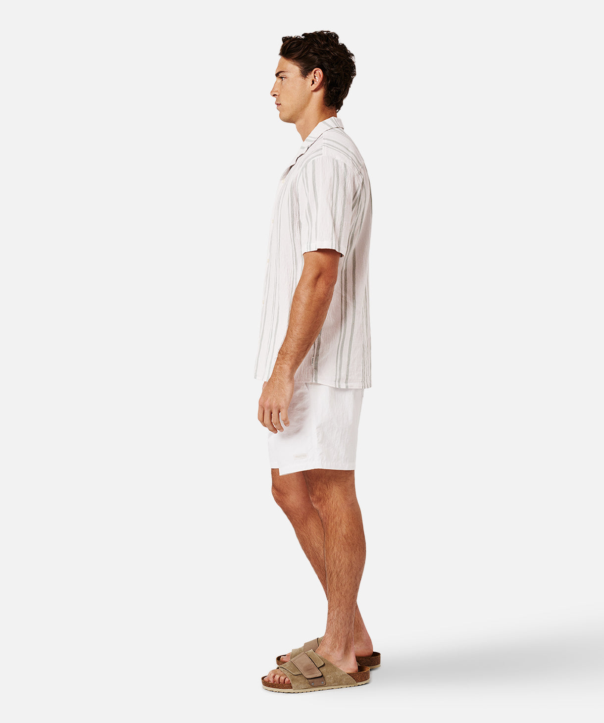 Stylish Striped Magna Short Sleeve Shirt for Men - Off White & Sage Green Casual Wear | Perfect for Summer Outfits, Beach Vacations & Weekend Getaways