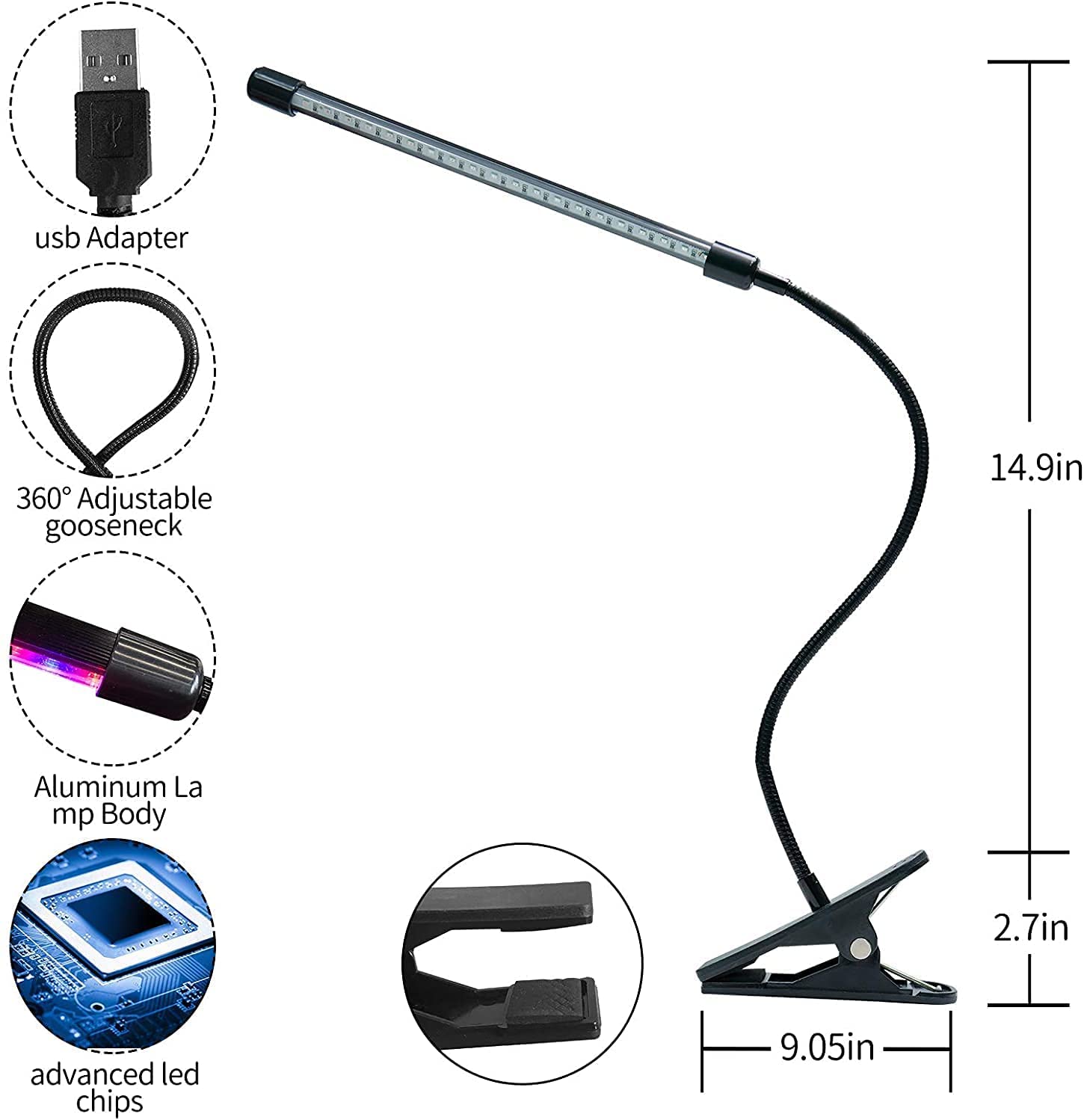 9 Dimmable Full Spectrum LED Grow Lights for Indoor Plants - Adjustable 3/9/12H Timer, Single Head Plant Growing Lamp for Hydroponics, Seedlings & Houseplants
