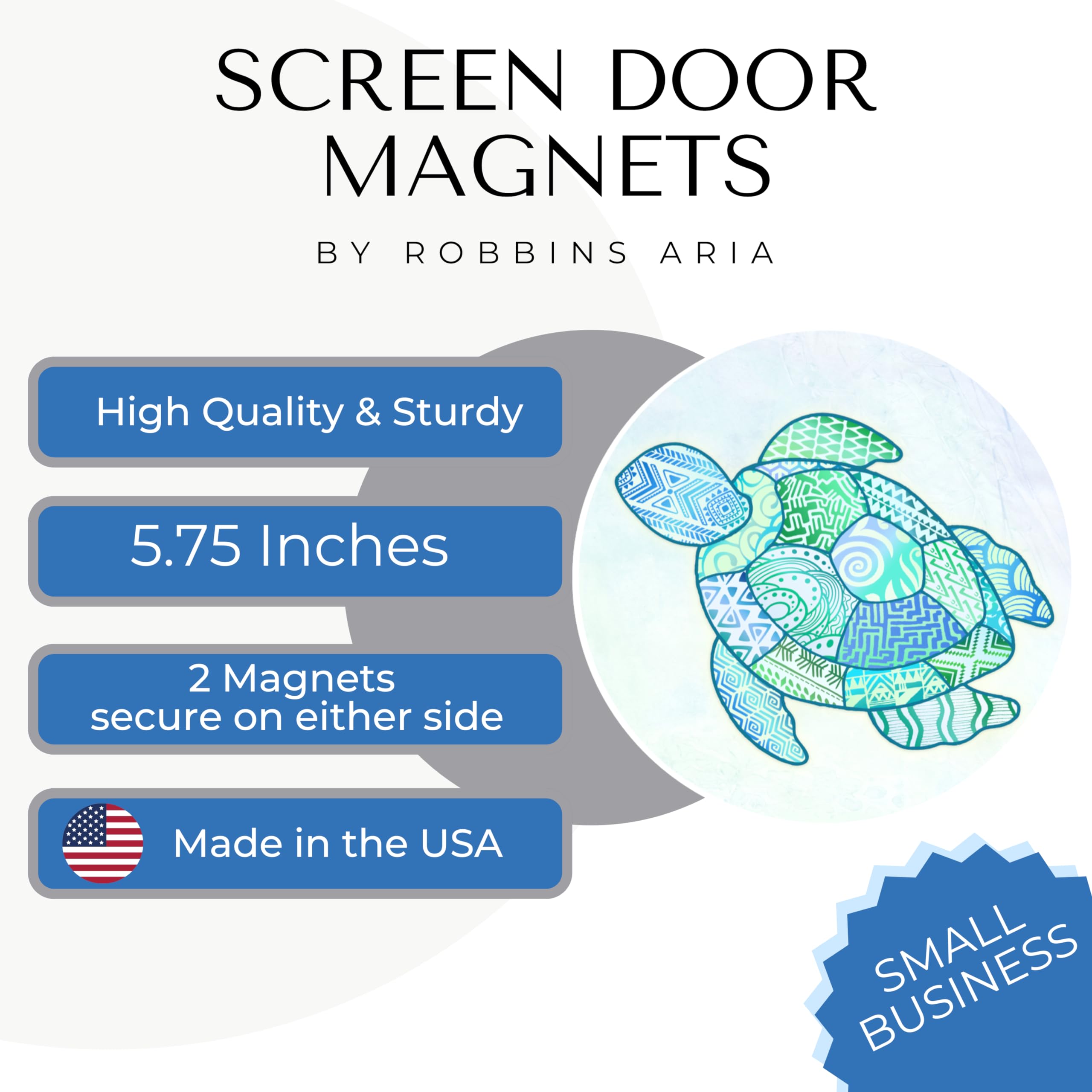 Robbins Aria Magnetic Screen Door Locks - Twist Click & Lock Security for Pets & Kids - Turtle Design Decorative Indicator Saver - Perfect for Homes with Screen Doors & Patio Entryways