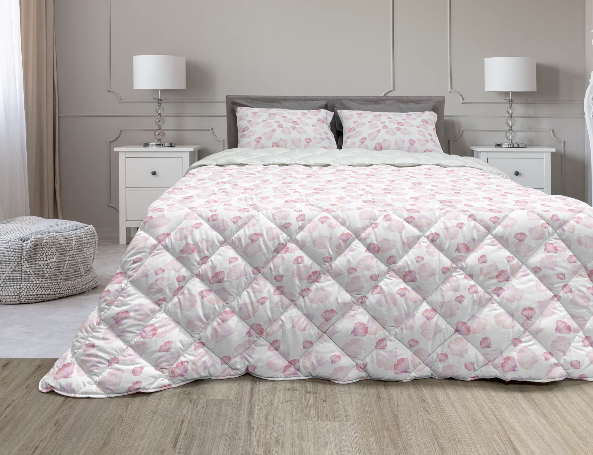 Ambesonne Abstract Watercolor Comforter Set - Pastel Spring Floral Duvet Cover & Sham, 3-Piece Full Size Bedding with Microfiber Filling in Rose Pale Fuchsia | Soft & Breathable for Spring/Summer Bedroom Decor
