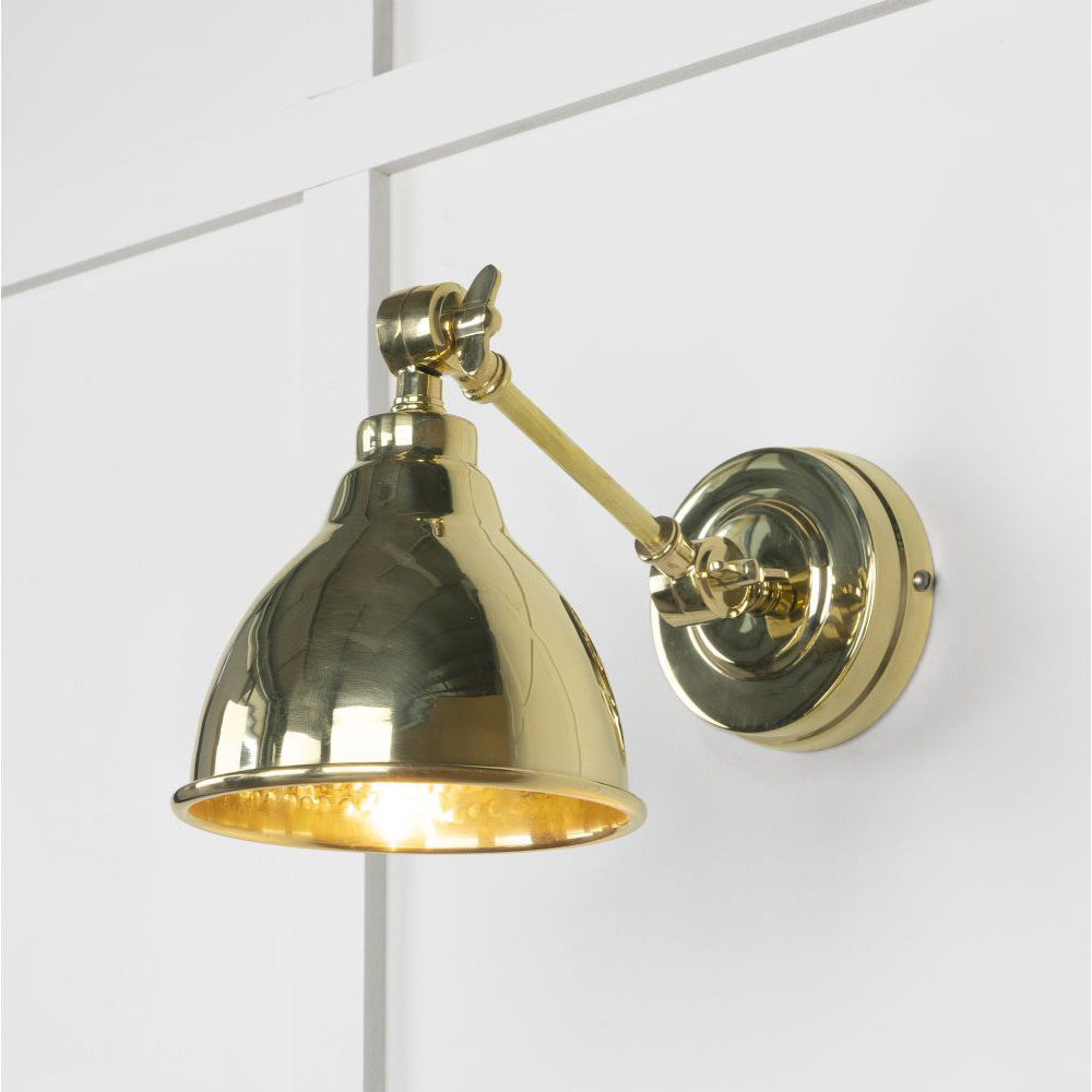 Hammered Polished Brass Brindley Wall Light - Vintage Industrial Sconce for Bedroom, Living Room & Hallway Lighting