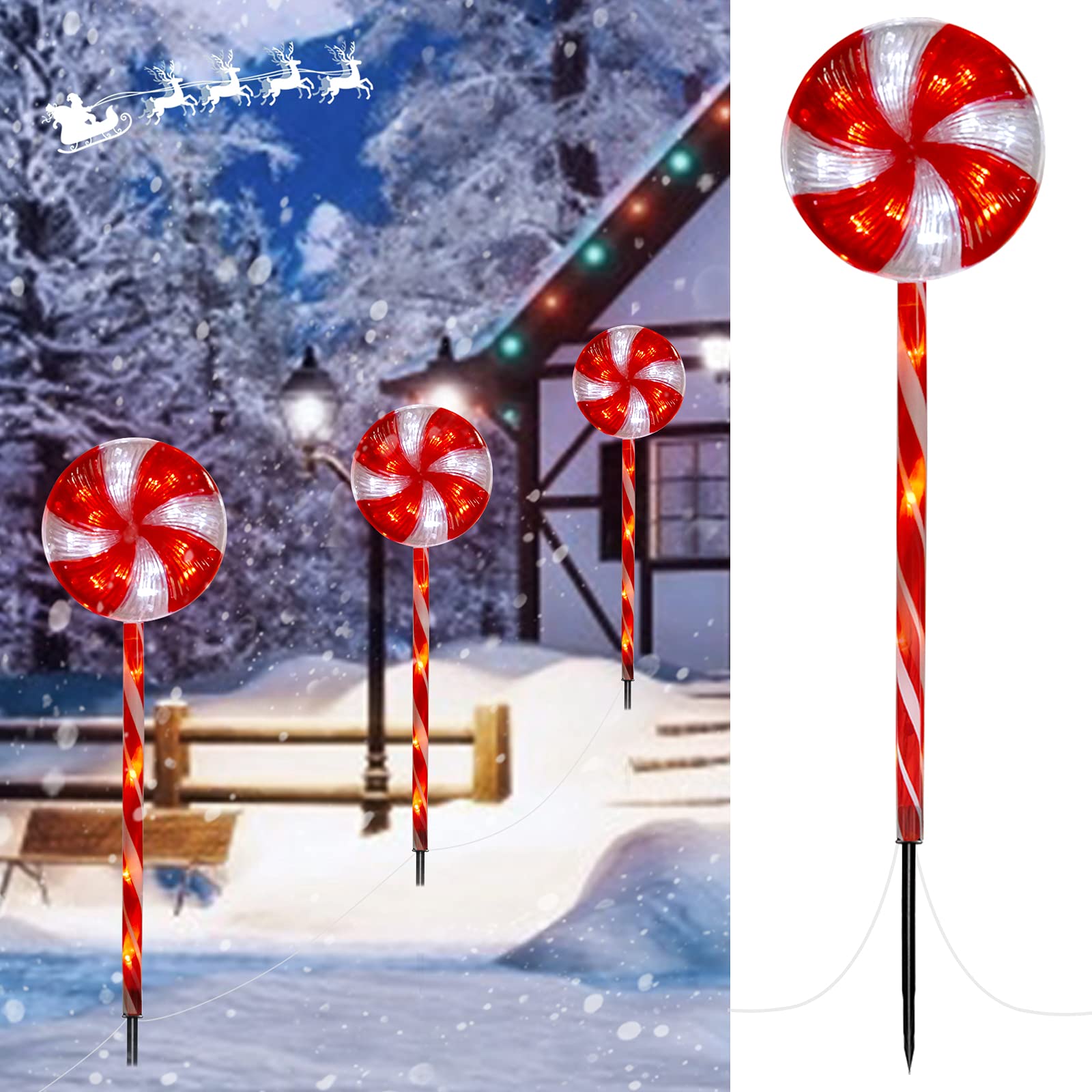 60 LED Christmas Candy Cane Pathway Lights - 29 Inch Outdoor Waterproof Holiday Decor with 8 Lighting Modes for Lawn, Yard, Patio & Walkway (3 Pack) - Perfect for Christmas, New Year & Winter Festival Decorations