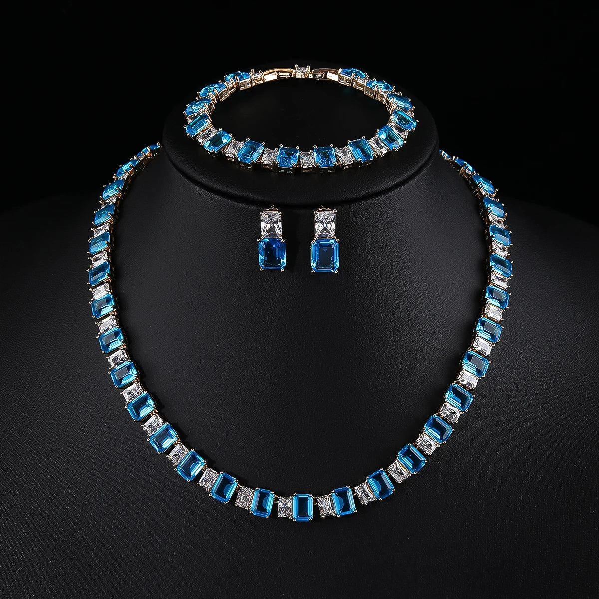 Luxury Cubic Zirconia Square Jewelry Set for Women - Necklace, Earrings & Bracelet 3-Piece Bridal Wedding Jewelry Accessories | Perfect for Weddings, Anniversaries and Special Occasions