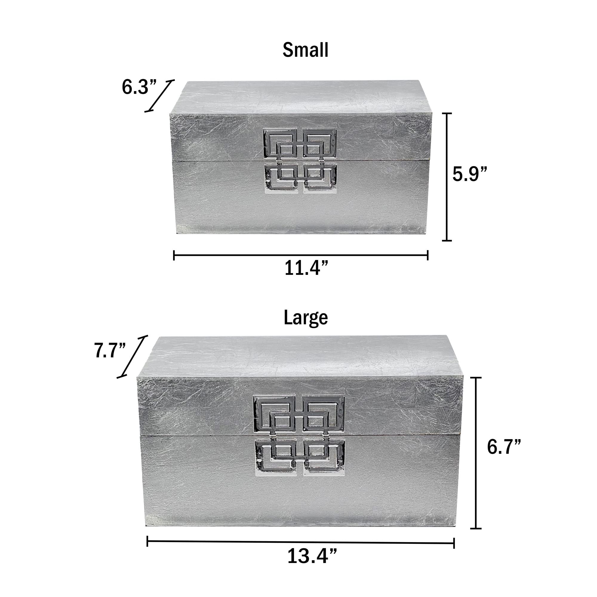 Galt International Wooden Storage Box Set with Hinged Lid - Classic Decorative Storage Box with Geometric Clasp for Bedroom, Living Room & Home Organization - Set of 2 (Silver) - Perfect for Jewelry, Keepsakes & Home Decor Display