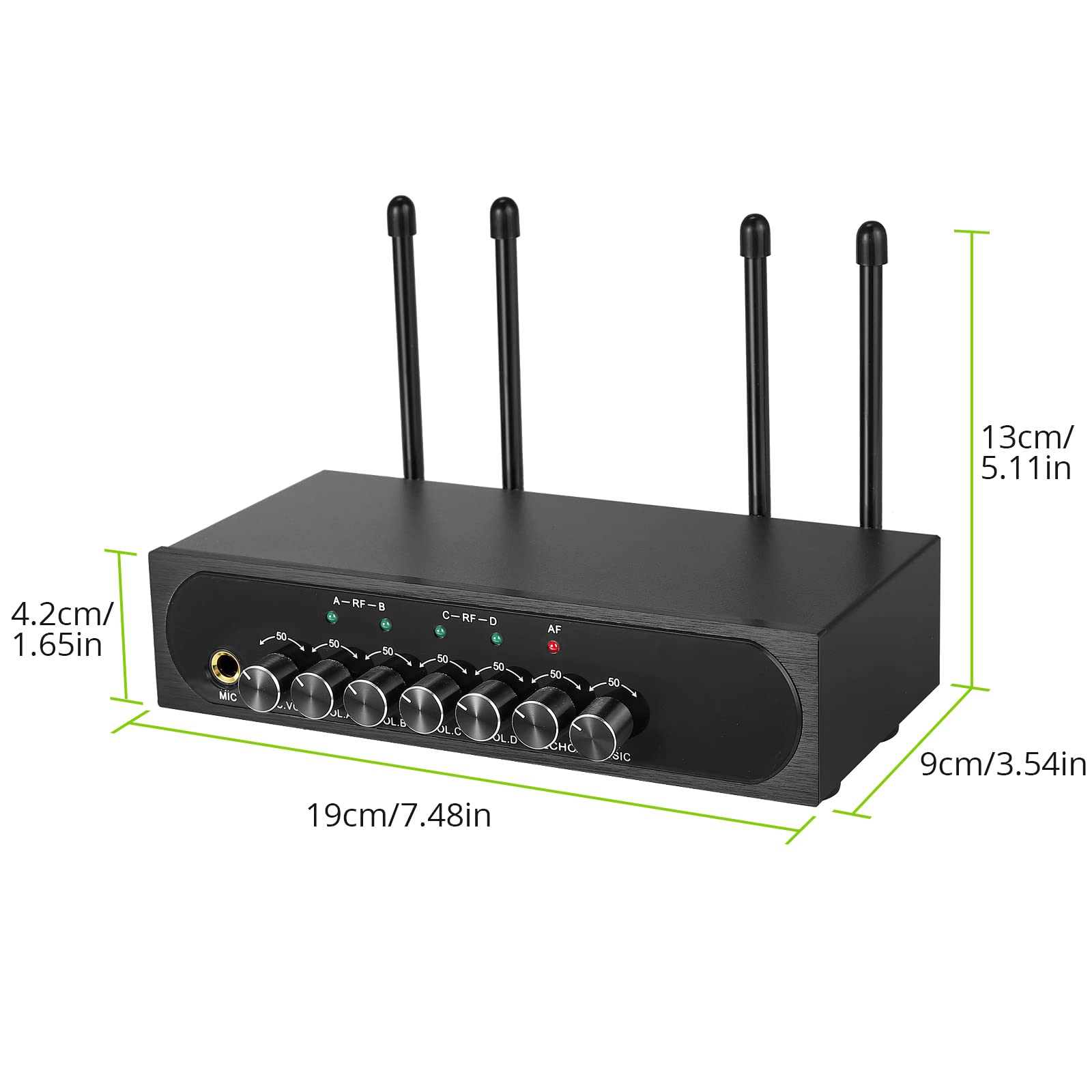 LiNKFOR Portable UHF 4-Channel Wireless Microphone System with 4 Handheld Mics, Bluetooth Connectivity for Smartphones, 50x4 Frequencies, Echo Effect, AUX In/Out - Ideal for Karaoke, Live Performances & Public Speaking