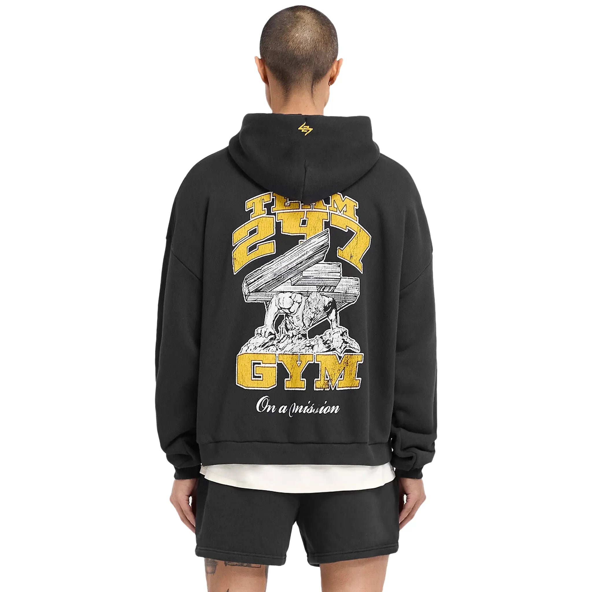 Represent 247 On His Shoulders Boxy Off Black Hoodie - Oversized Streetwear Sweatshirt for Men | Casual Wear, Gym, and Everyday Comfort