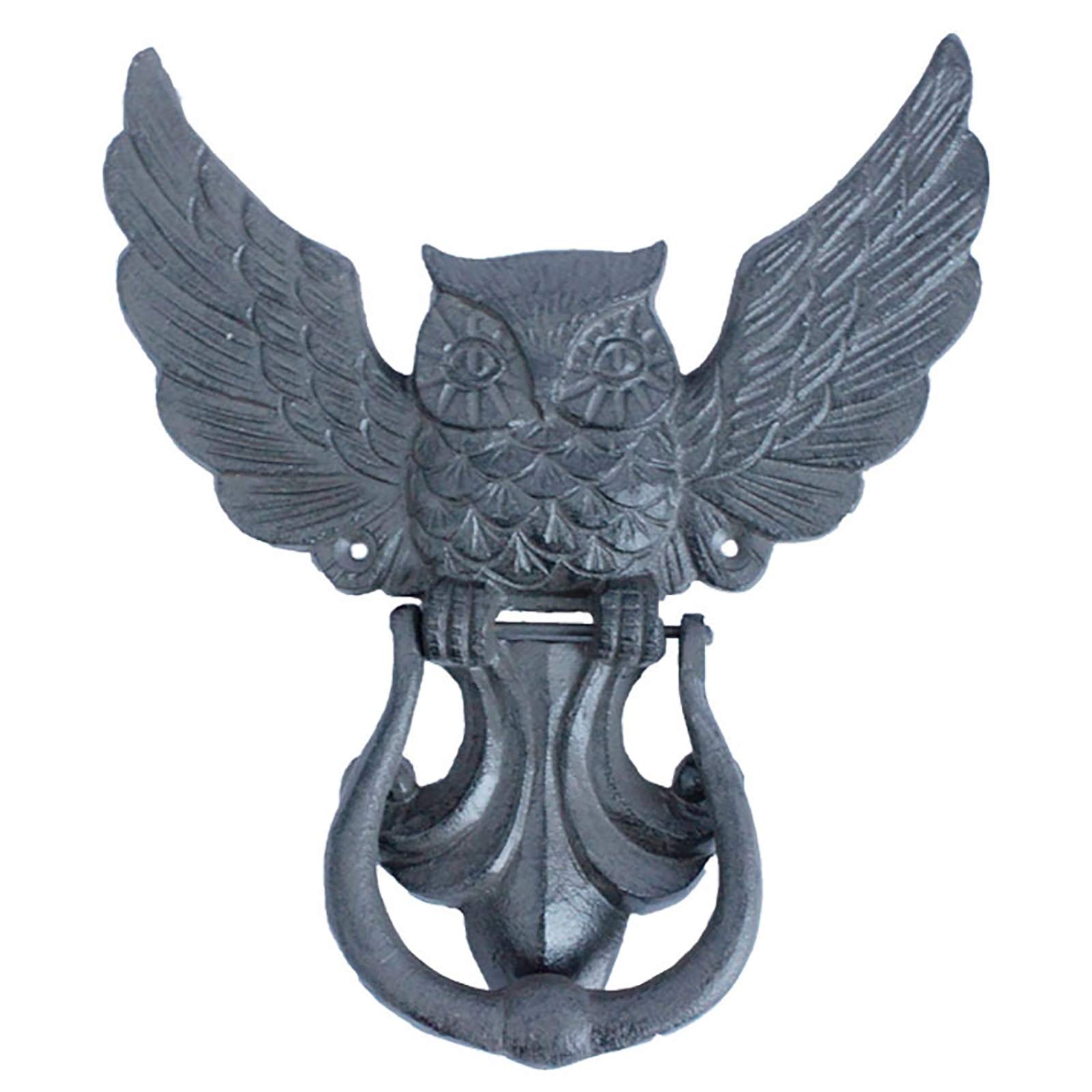 Vintage Owl Design Cast Iron Door Knocker - Antique Grey Blue Handcrafted Door Knocker for Front Door, Yard, Garden, Farmhouse & Condo Decor - Perfect for Home, Cabin & Outdoor Entryway Decorations