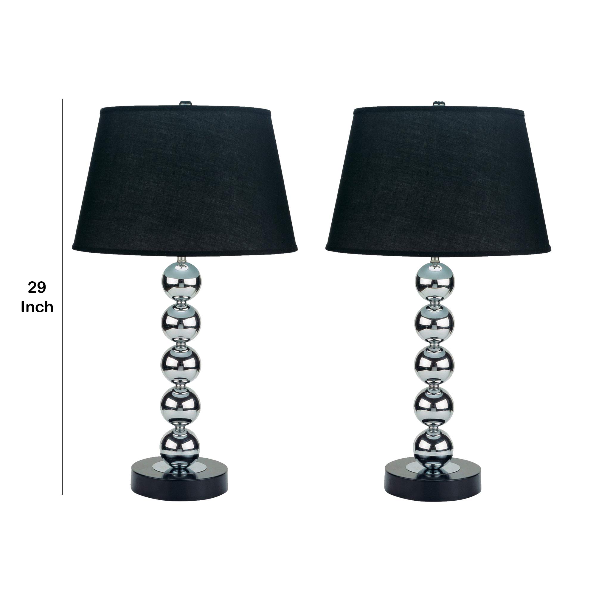 Benjara 2-Pack Black and Silver Metal Table Lamps with Fabric Drum Shade - Modern Bedside Lighting for Bedroom, Living Room, or Office