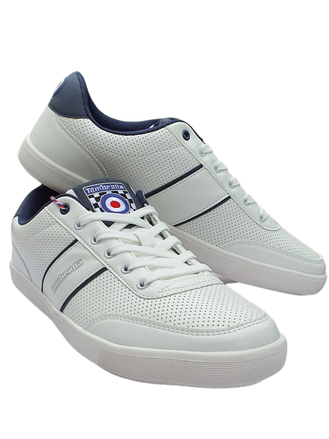 Lambretta White and Navy Men's Casual Sneakers - Comfortable Walking Shoes for Everyday Wear, Gym, and Travel