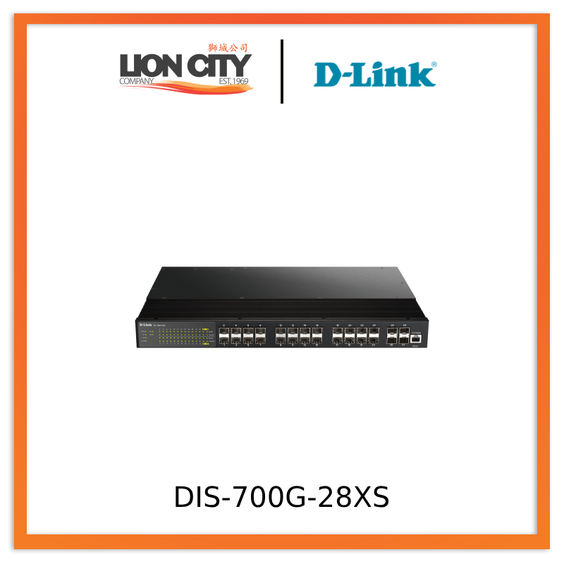 D-Link DIS-700G 28XS Industrial Layer 2+ Gigabit Managed Ethernet Switch - 28 Ports, 24x10/100/1000BASE-T, 4x1G SFP - Rugged Design for Harsh Environments | Ideal for Factory Automation, Smart Grids & Outdoor Networking