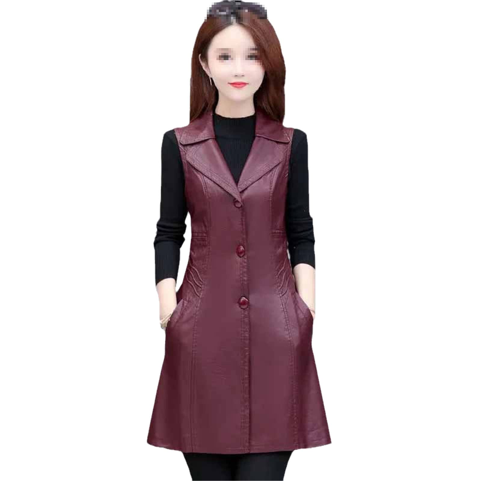 Slim Fit Women's Leather Vest - Long Casual Motorcycle Jacket for Women - Black Sleeveless Coat | Perfect for Biker Outfits, Night Out & Fashion Layering