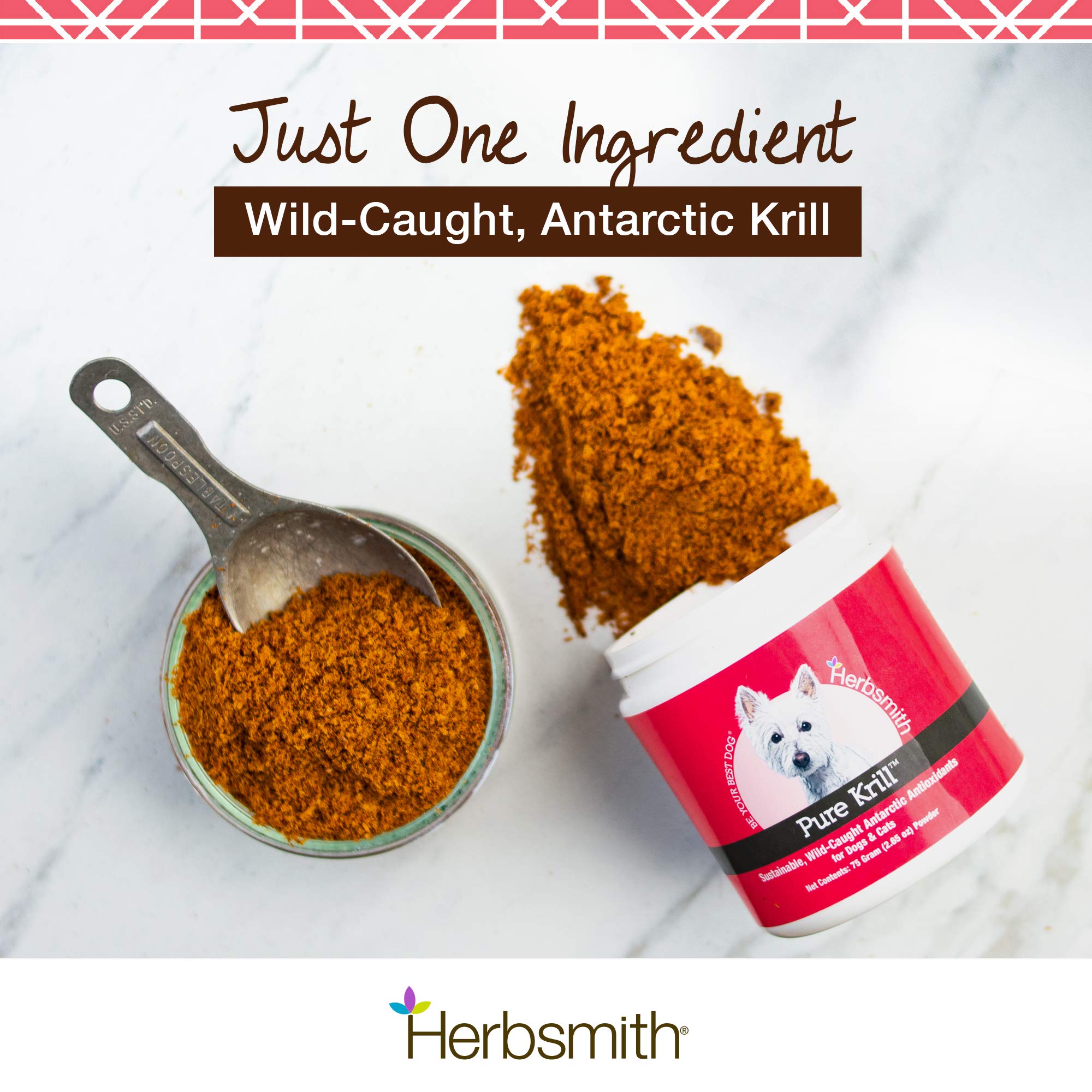Herbsmith Pure Krill for Dogs - Wild-Caught Antarctic Krill Oil Supplement with Natural Astaxanthin - Single Ingredient Omega 3 Fatty Acids - 400g Ready-to-Use Powder - Supports Joint, Skin & Coat Health - Perfect for Senior Dogs & Active Pets