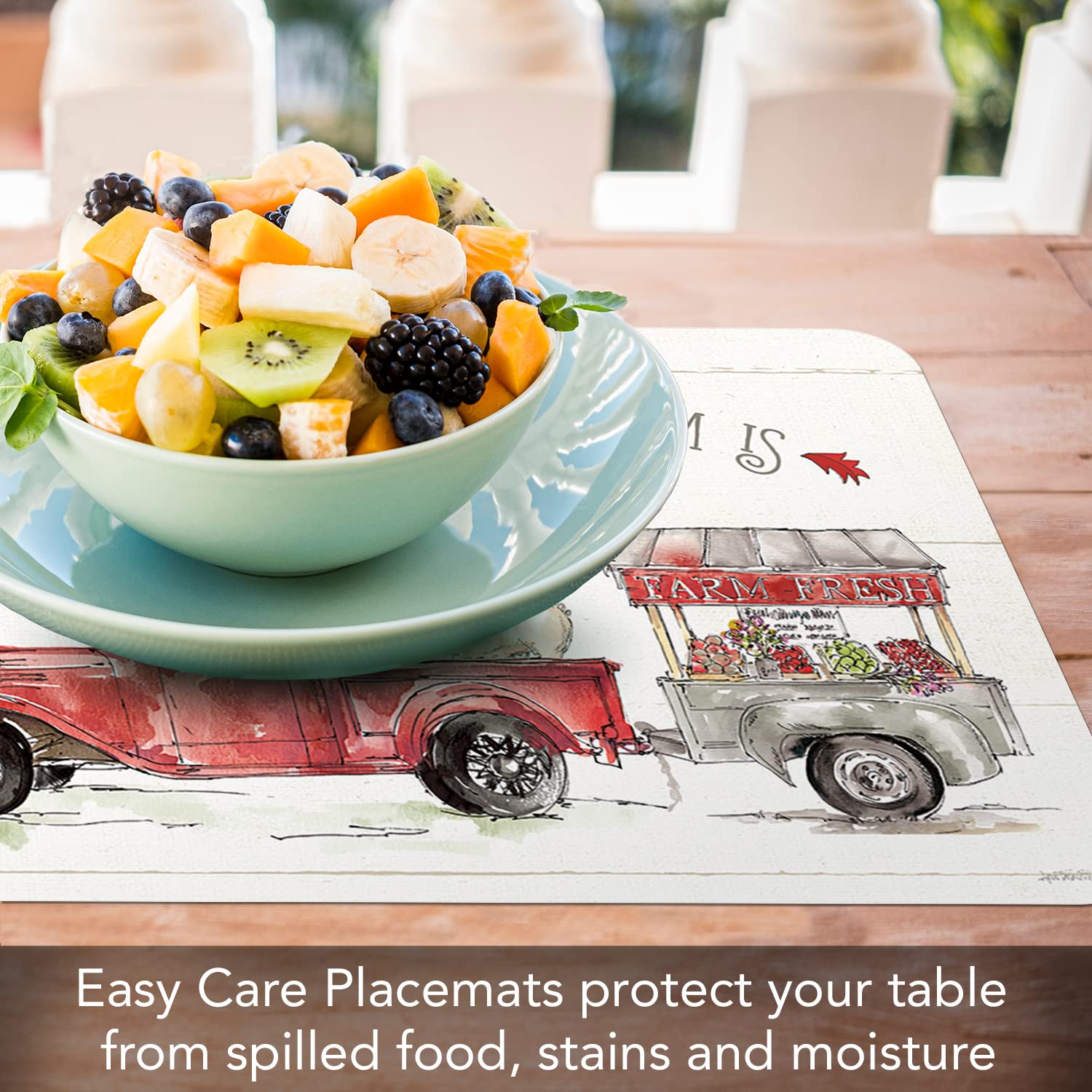 CounterArt Country Life Farm 4-Pack Reversible Plastic Placemats | BPA-Free, Easy-Clean, Made in USA | Durable & Flexible for Dining Table, Kitchen, Picnic & Outdoor Use