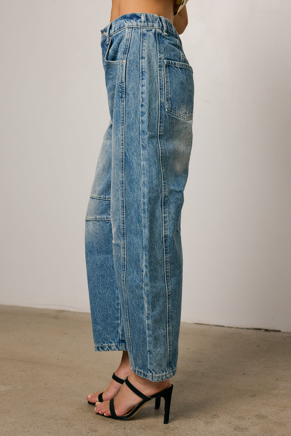 Lisette Women's Medium Wash Barrel Jeans - High Waist Slim Fit Denim Pants for Casual & Work Wear