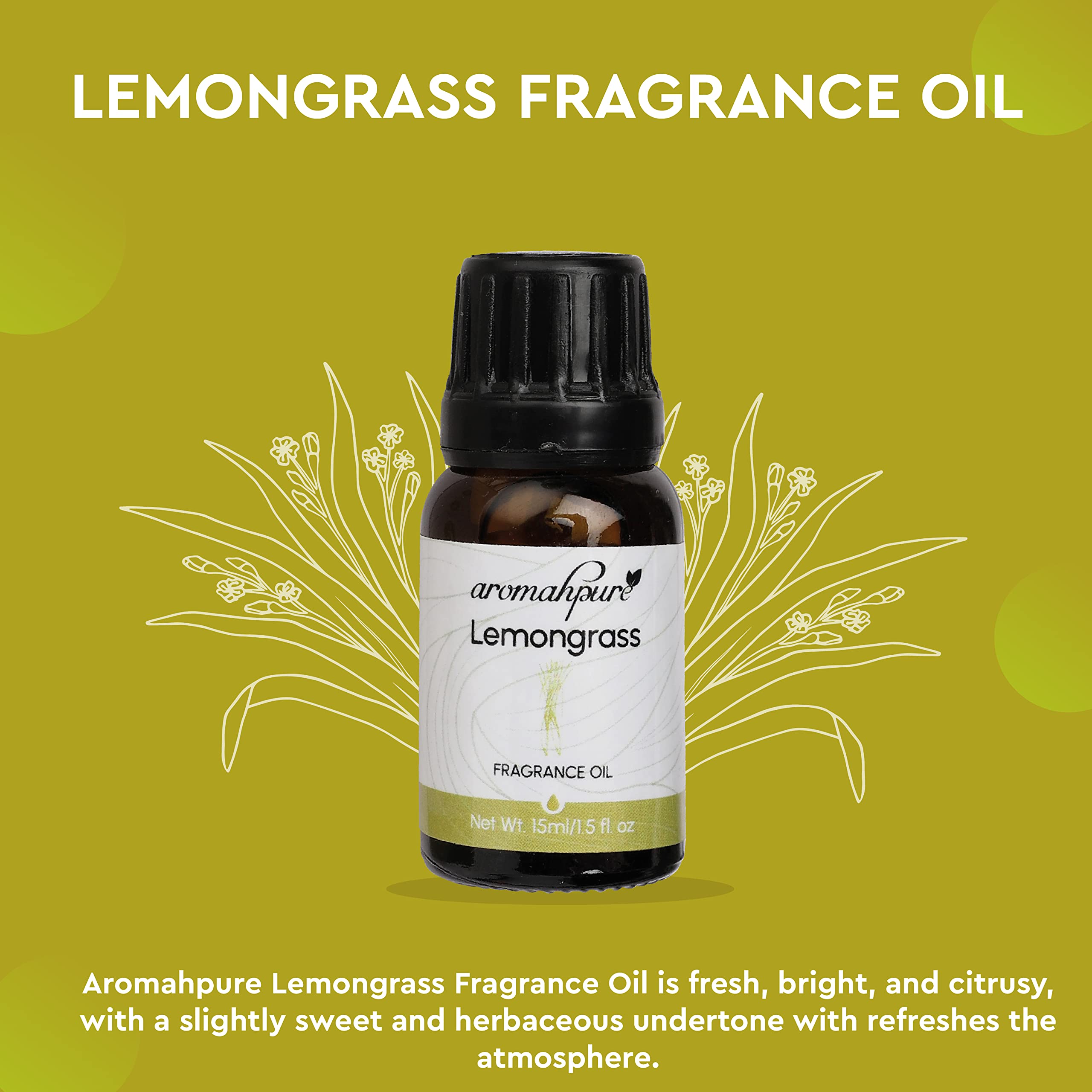 Aromahpure Lemongrass Essential Oil - 15ml | 100% Pure Aromatherapy Oil for Diffusers, Candles & Soap Making | IFRA Certified | Stress Relief & Meditation Aid | Perfect for Home Spa, Yoga & Relaxation