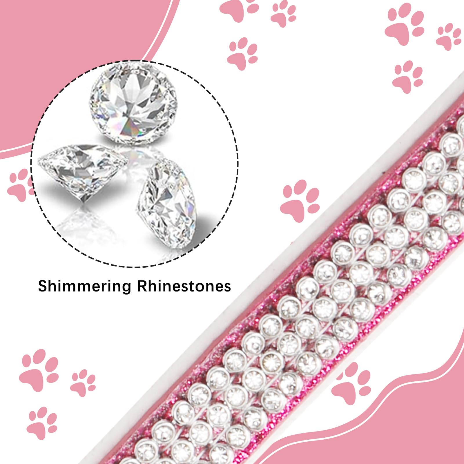 Sparkling Rhinestone Adjustable Pet Collar for Small Dogs & Cats - XS Size Rose Red | Durable & Stylish Dog Collar, Cat Collar for Puppies & Kittens | Perfect for Daily Walks, Grooming & Pet Fashion Accessories