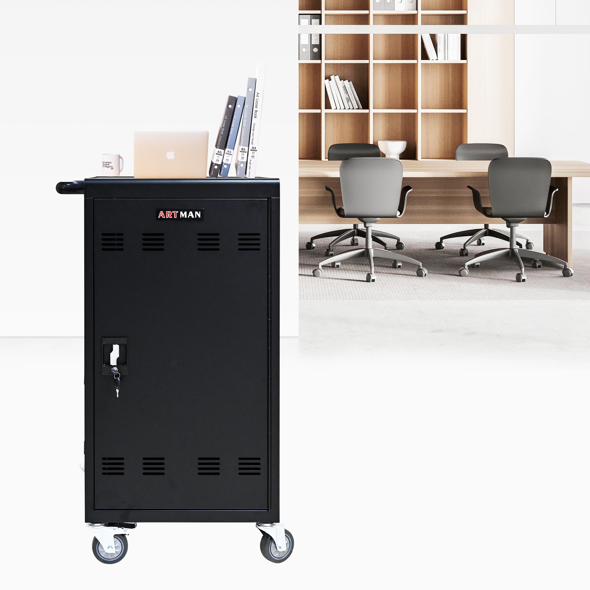 45-Device Mobile Charging Cart with Power Strip & Lockable Doors - Secure Charging Station for iPads, Chromebooks, Tablets & Laptops up to 17